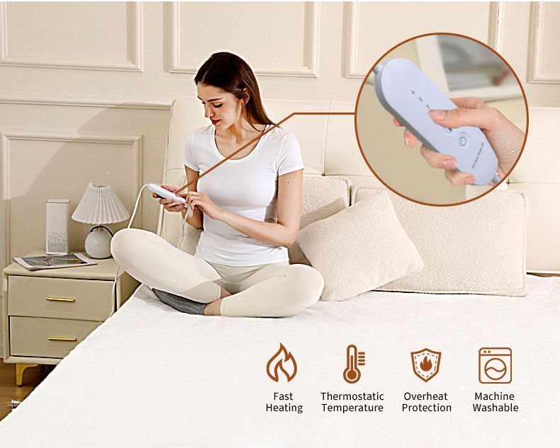 Heated Blanket Electric Throw,4 Heat Settings & 8H Auto Shut-Off Double Helix Fast Heating Electric Blanket,Skin-Friendly Cotton & Non-Slip Design Heated Throw with Overheat Protection - White - Size 59*31.4"