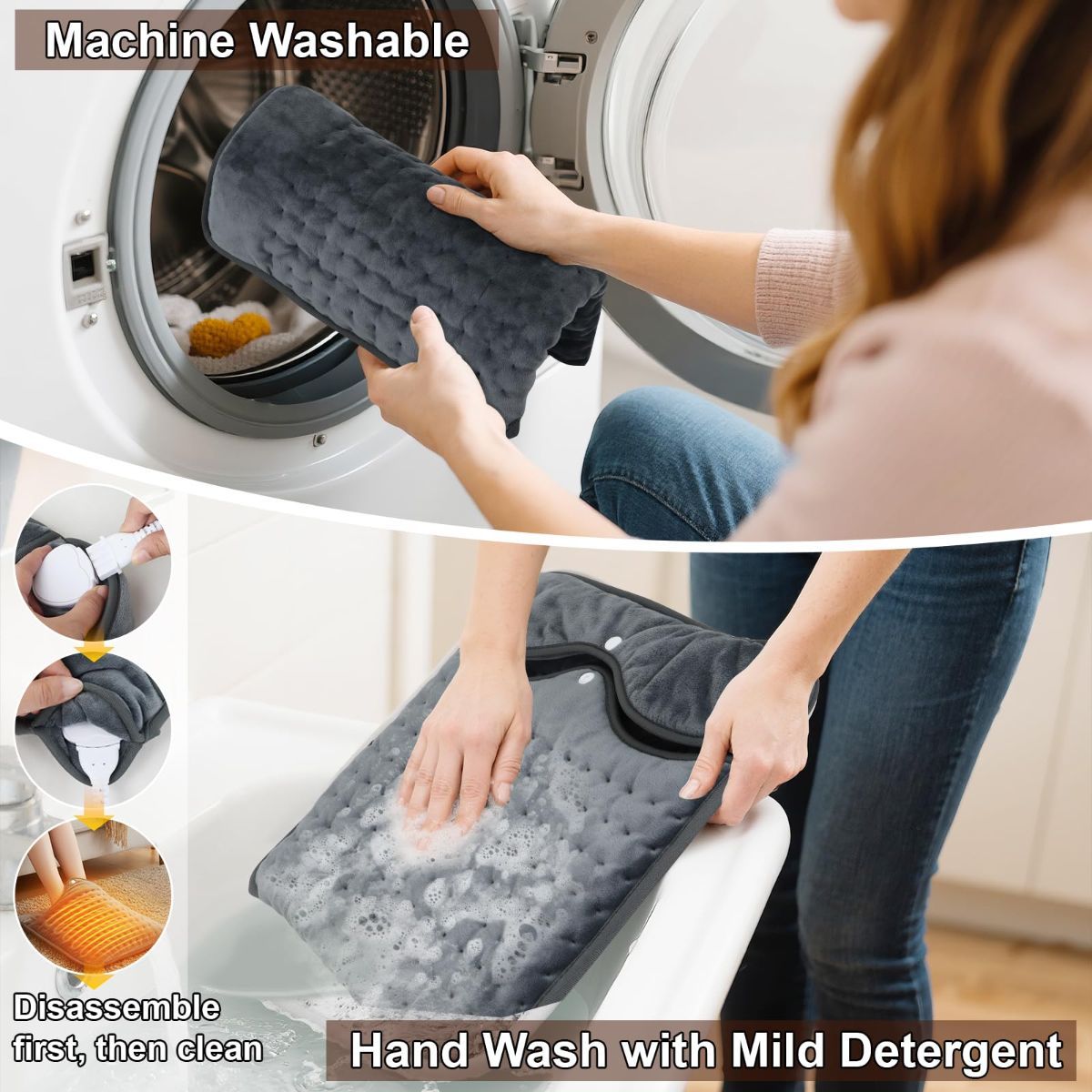 Electric Heated Foot Warmers for Men and Women 16"x16" Double Layer with 6 Temperature & 4 Timer Settings Fast Heating for Home Office Under Desk Bed Machine Washable Feet Warmers - Light Gray - Size 16in*16in