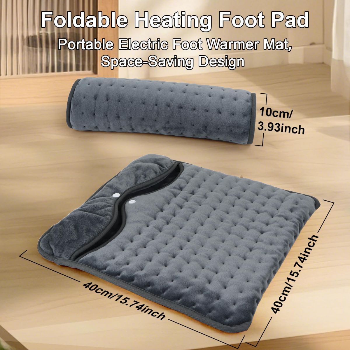 Electric Heated Foot Warmers for Men and Women 16"x16" Double Layer with 6 Temperature & 4 Timer Settings Fast Heating for Home Office Under Desk Bed Machine Washable Feet Warmers - Light Gray - Size 16in*16in
