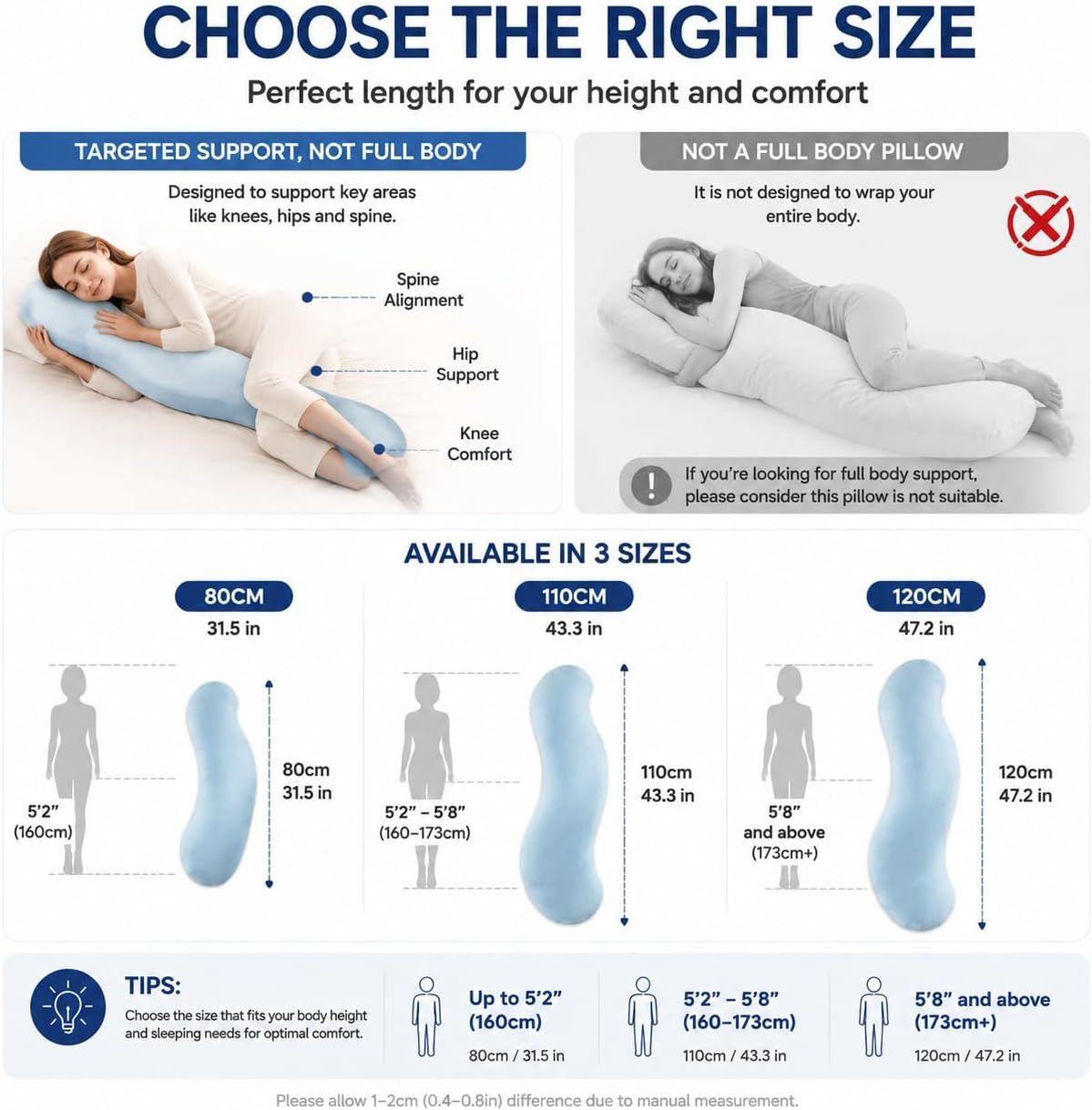 Pea Pod Shape Body Pillow for Adults Full-Body Support Side Sleeper Pillow, Pregnancy Back Pain Relief, Soft Hug Pillow with Memory Fiber Filling