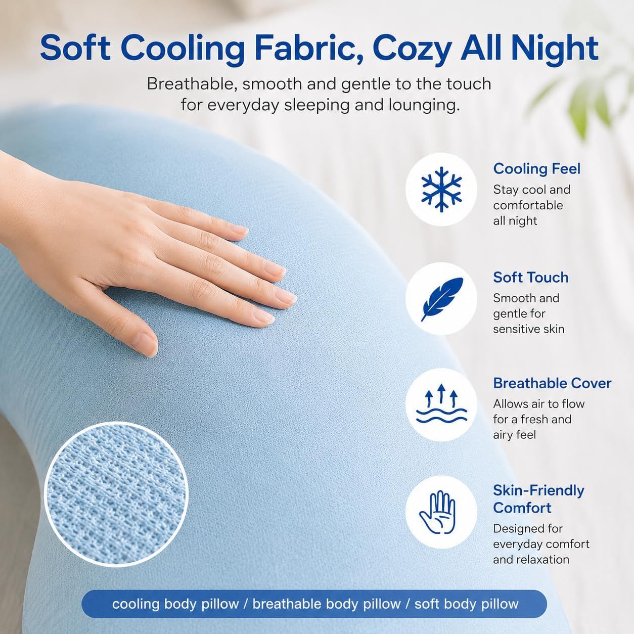 Pea Pod Shape Body Pillow for Adults Full-Body Support Side Sleeper Pillow, Pregnancy Back Pain Relief, Soft Hug Pillow with Memory Fiber Filling