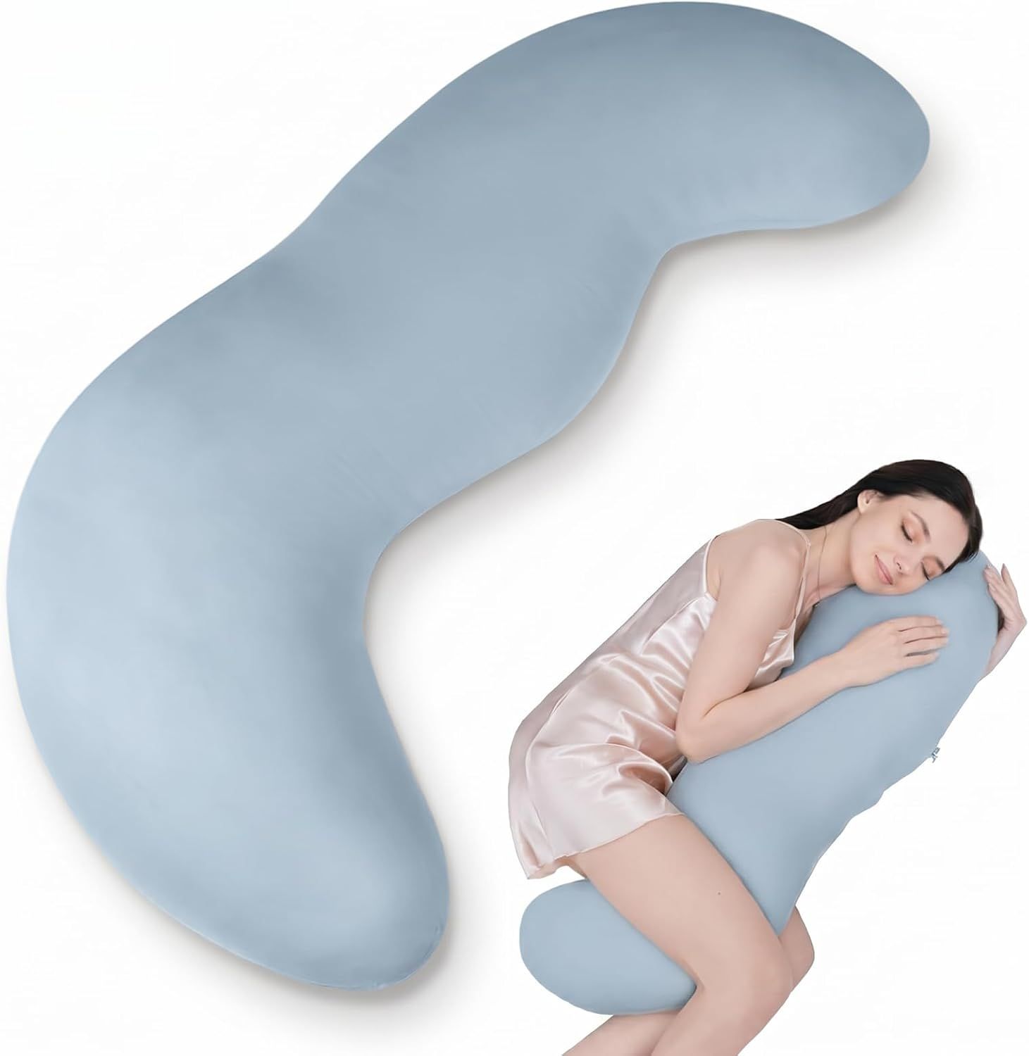 Pea Pod Shape Body Pillow for Adults Full-Body Support Side Sleeper Pillow, Pregnancy Back Pain Relief, Soft Hug Pillow with Memory Fiber Filling