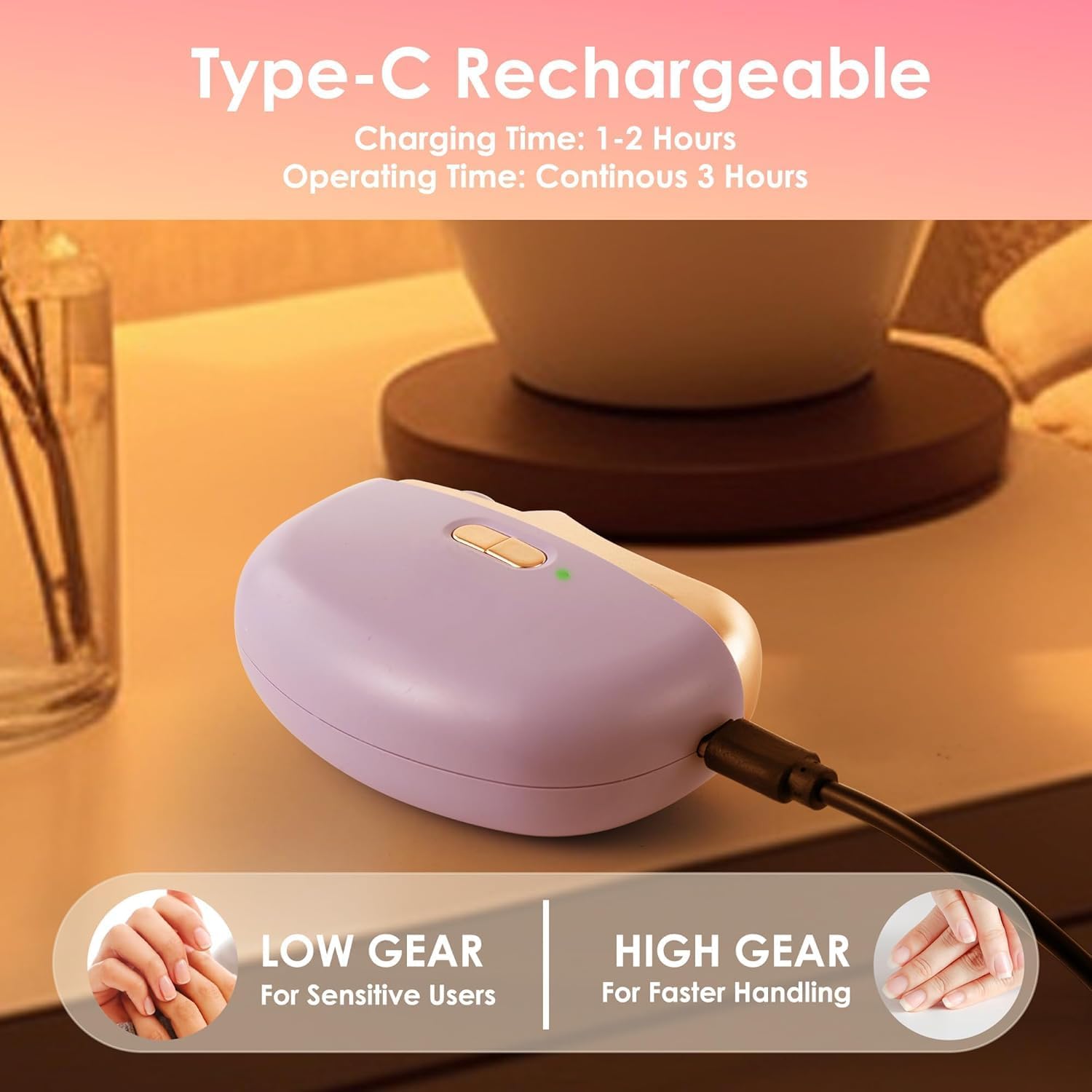 3-in-1 Electric Nail Trimmer for Kids, Adults & Seniors – Auto Nail Clipper with Polish Plate, Dust Collector, LED Light, Whisper-Quiet 40dB Operation, USB-C Rechargeable, Safe for Sensitive Nails (Purple)