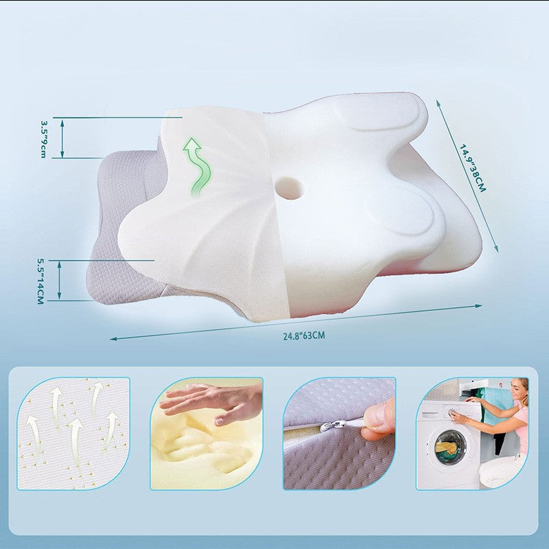 High-Performance Butterfly Memory Foam Pillow – 15° Cervical Support, Cooling Gel Cover, Ergonomic Contour Design for Neck Pain Relief & Deep Sleep – Ideal for Side & Back Sleepers (White & Gray)