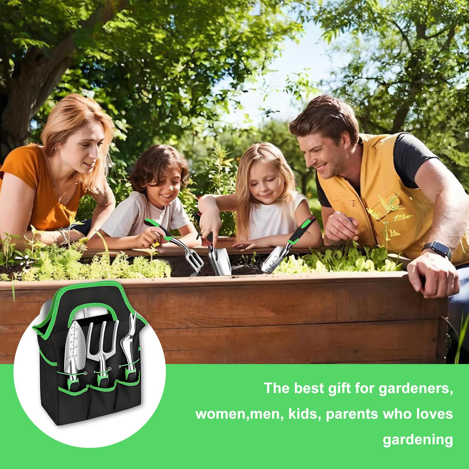 Complete 8-Piece Garden Tool Set with Carry Bag – Stainless Steel & Aluminum Tools for Digging, Pruning, Planting, and Weeding