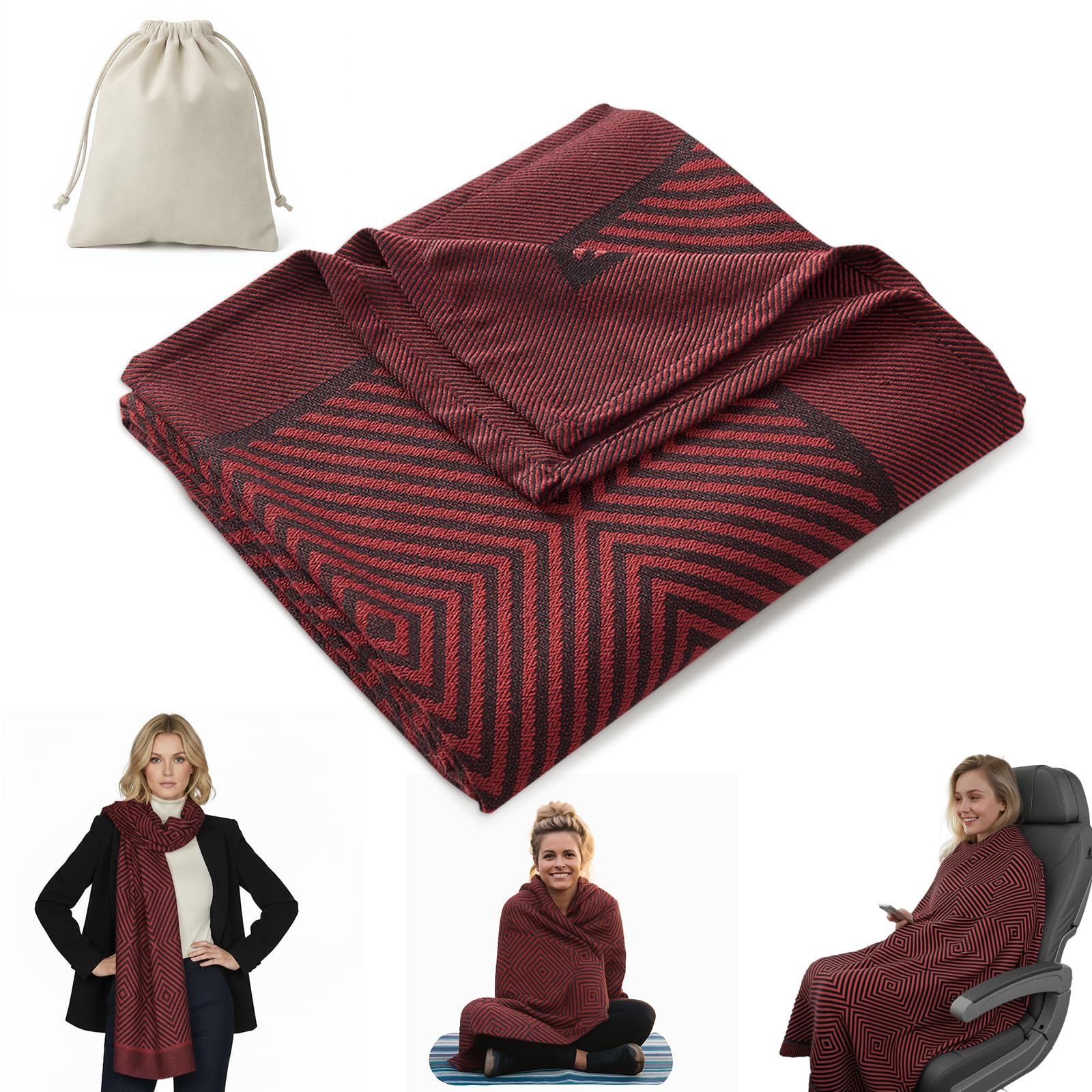 Premium Travel Blanket – Ultra-Soft Knit Wrap for Airplane, Car, Office Naps, and Gifts – Lightweight, Breathable, and Stylish with Storage Bag (Brown)