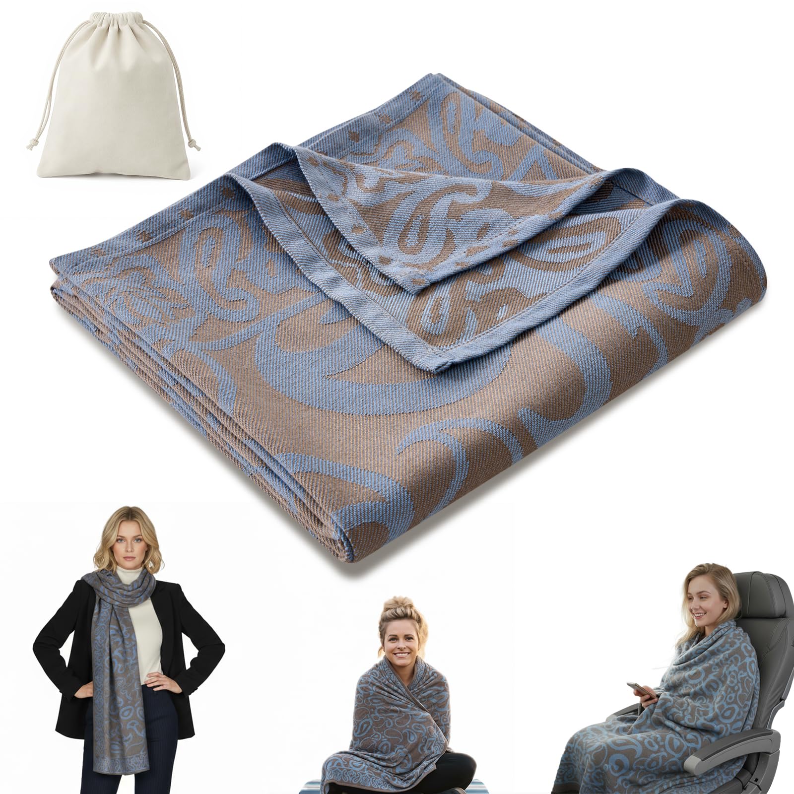 Premium Travel Blanket – Ultra-Soft Knit Wrap for Airplane, Car, Office Naps, and Gifts – Lightweight, Breathable, and Stylish with Storage Bag (Brown)