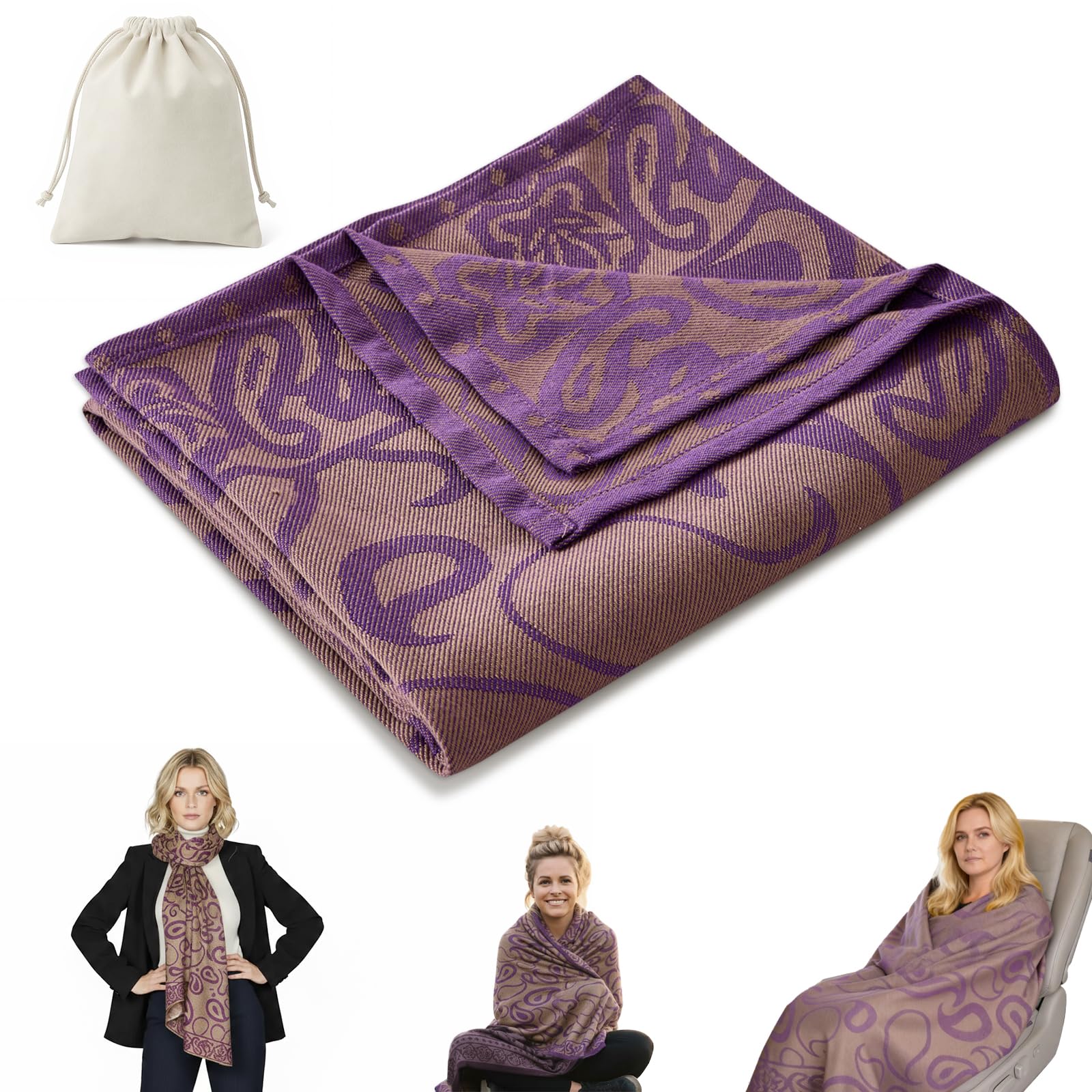 Premium Travel Blanket – Ultra-Soft Knit Wrap for Airplane, Car, Office Naps, and Gifts – Lightweight, Breathable, and Stylish with Storage Bag (Brown)