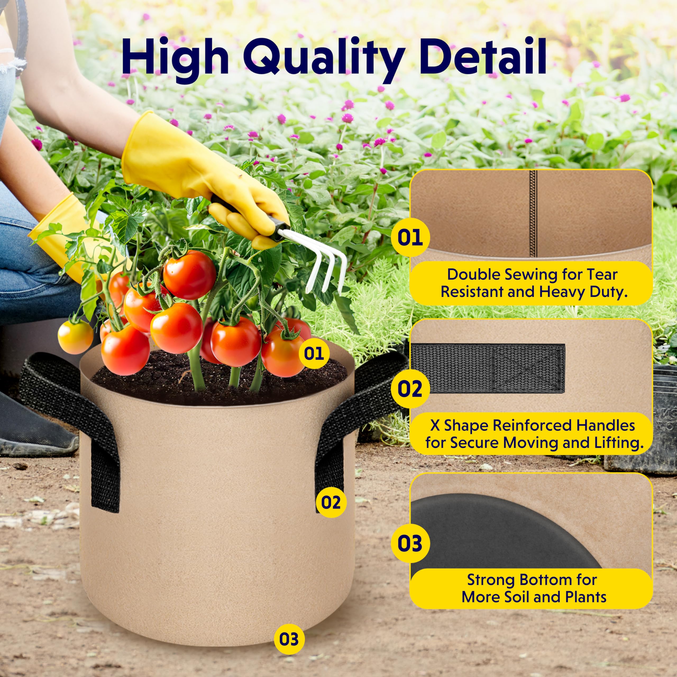 10-Pack 1-Gallon Fabric Grow Bags – Heavy-Duty Breathable Non-Woven Plant Pots with Handles for Vegetables, Herbs, Flowers (Camel)