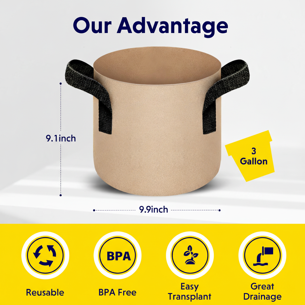 10-Pack 3-Gallon Fabric Grow Bags – Heavy-Duty Breathable Non-Woven Plant Pots with Handles for Vegetables, Herbs, Flowers (Camel)