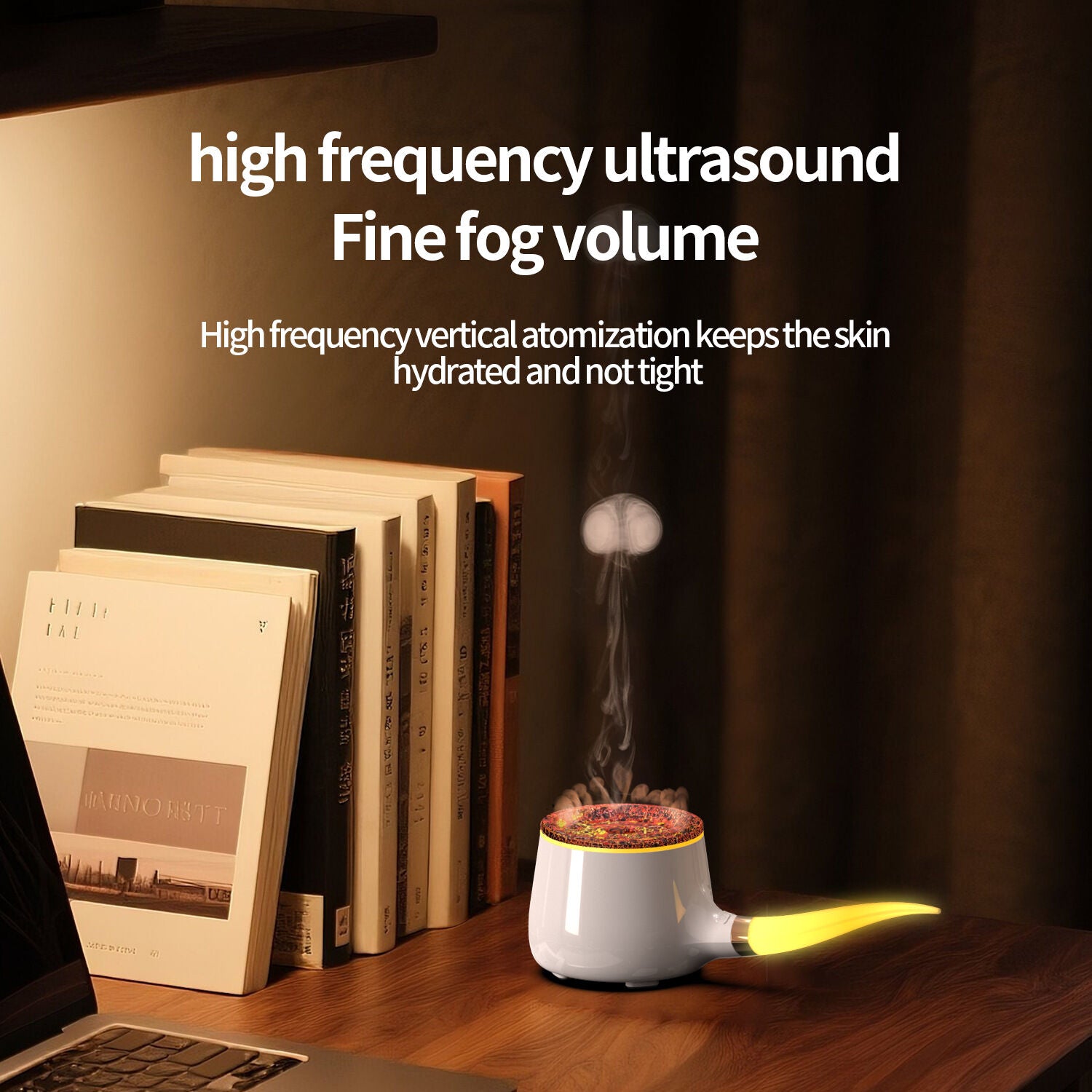 Pipe-Shaped Aromatherapy Humidifier with LED Flame & Mist – USB Desk Diffuser for Home, Office, Bedside (White) | Other Colors Available in Store