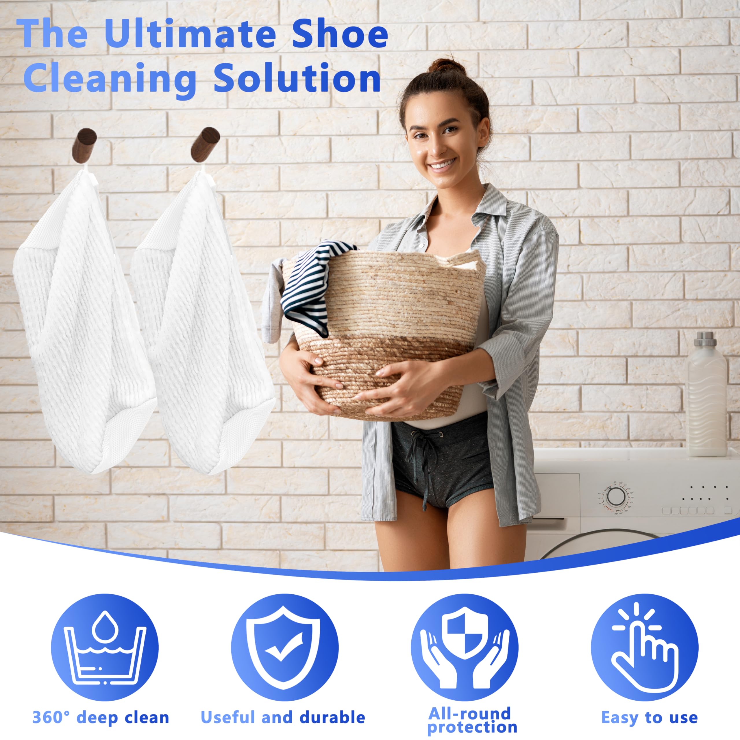 2-Pack Reusable Shoe Washing Machine Bag – White Protective Laundry Bag for All Shoes, Anti-Deformation & Deep Clean with Zipper Lock (White)