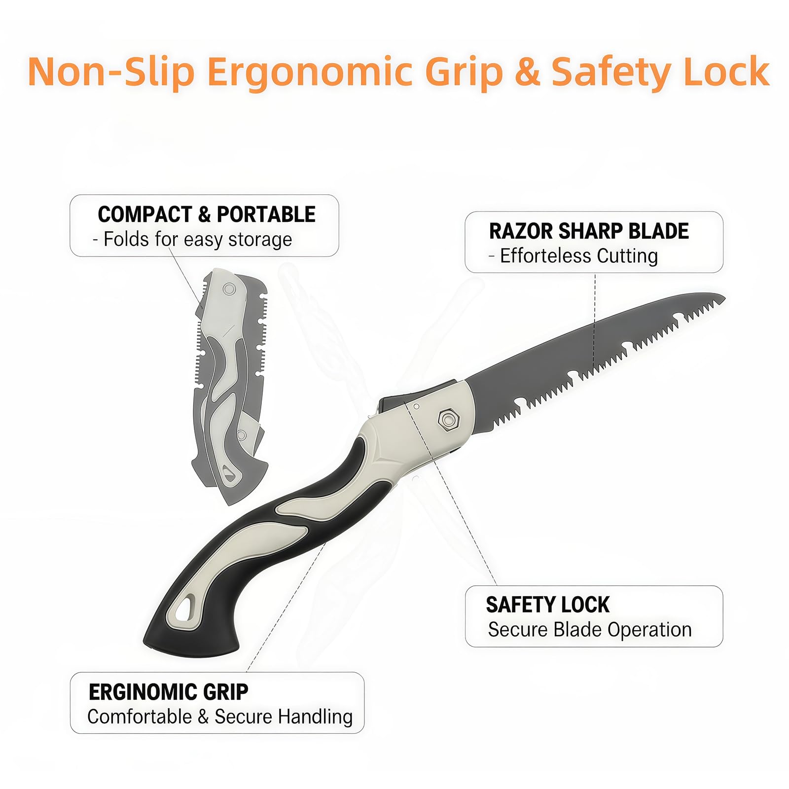 Heavy-Duty 5-Piece Gardening Tool Set – 3 Pruning Shears & 2 Folding Saws, Stainless Steel Blades, Ergonomic Handles, Compact Storage – Ideal for Trees, Shrubs, Camping, and Gift-Giving