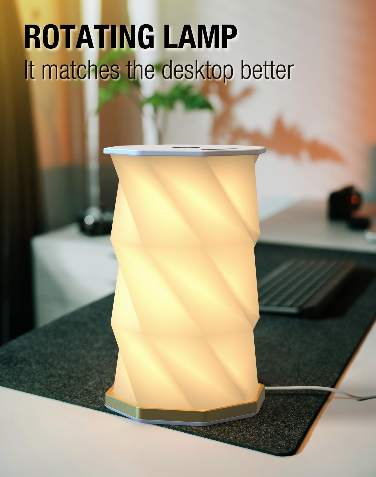 Foldable Rotating Table Lamp with Touch Control – Portable LED Desk Light for Home, Camping & Gifts, Adjustable Height & Warm Glow (White)