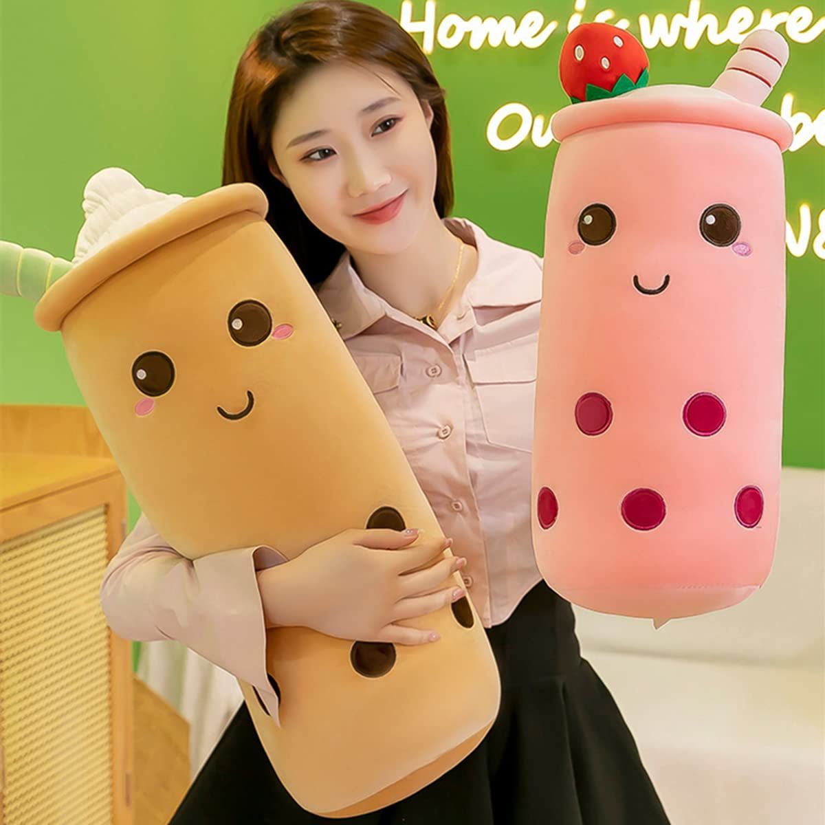 Bubble Tea Plush Pillow Soft Plush Toy Skin-Friendly Pillow Multiple Sizes Cute - Green - Size 43in