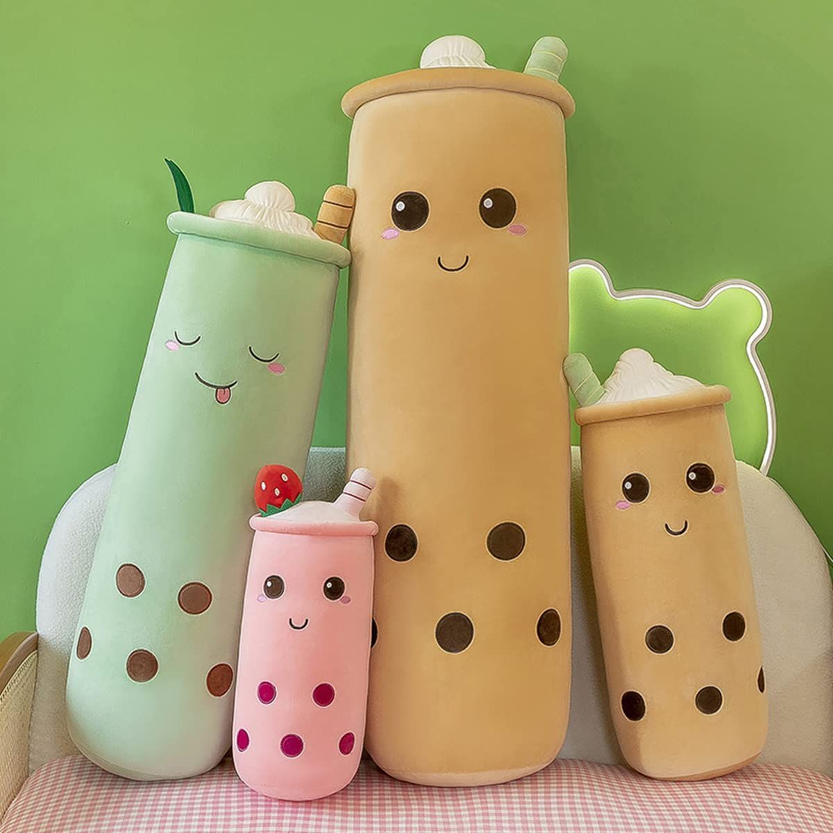 Bubble Tea Plush Pillow Soft Plush Toy Skin-Friendly Pillow Multiple Sizes Cute - Green - Size 43in