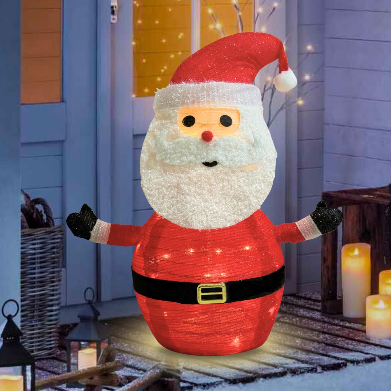 LED Christmas Santa Lantern Collapsible Pop Up Outdoor Yard Garden Decor Light 45 LED