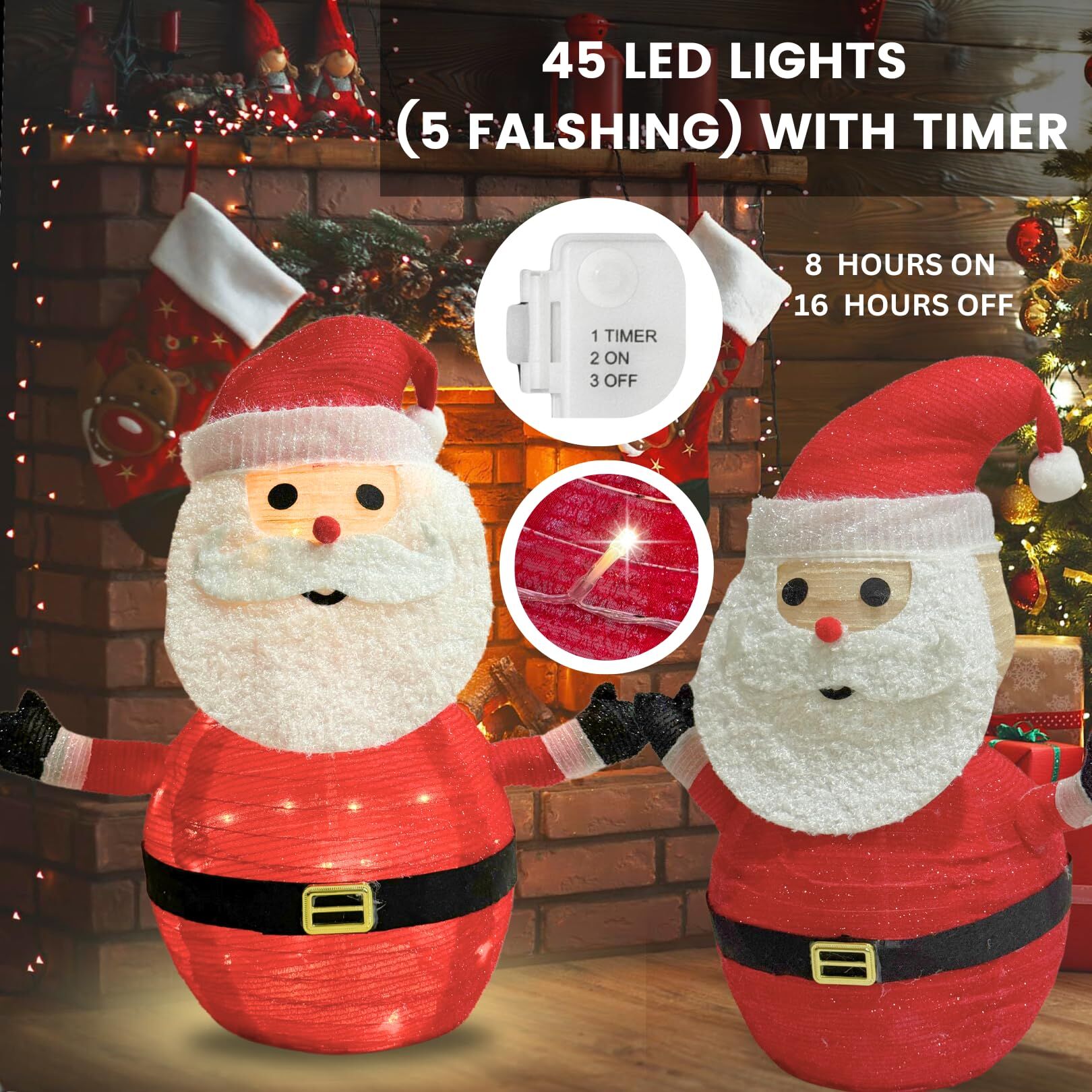 LED Christmas Santa Lantern Collapsible Pop Up Outdoor Yard Garden Decor Light 45 LED