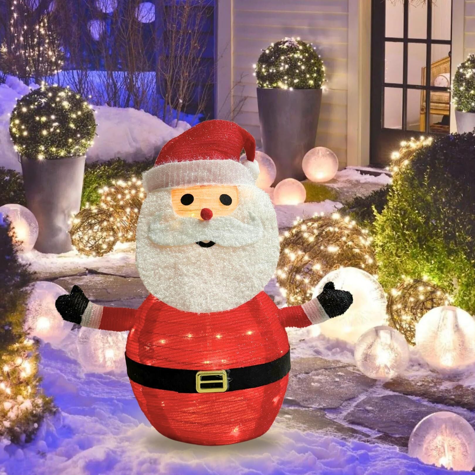 LED Christmas Santa Lantern Collapsible Pop Up Outdoor Yard Garden Decor Light 45 LED