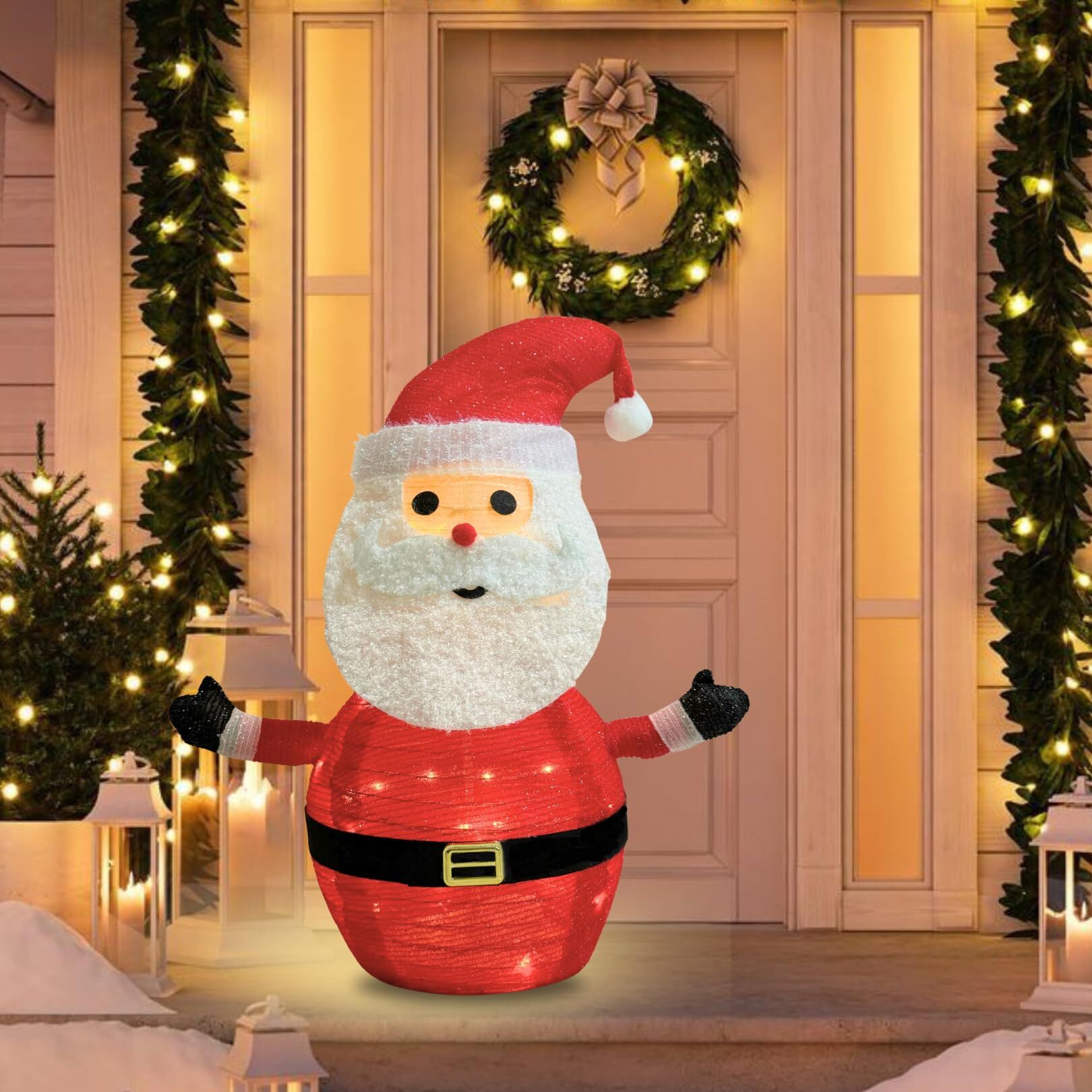 Christmas Lantern Set 2 Pack LED Santa Collapsible Outdoor Garden Decor