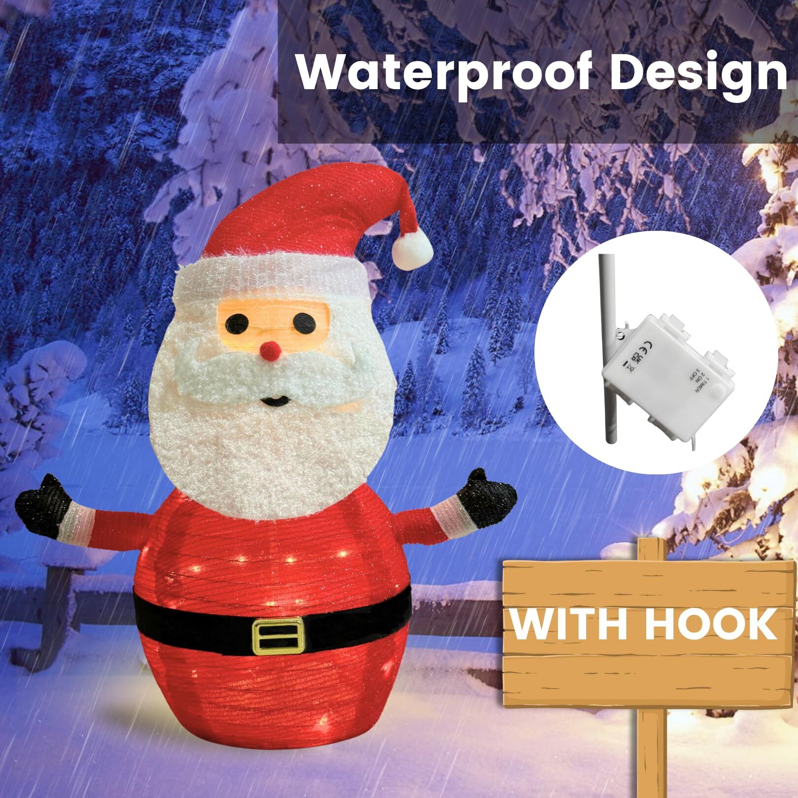 Christmas Lantern Set 2 Pack LED Santa Collapsible Outdoor Garden Decor