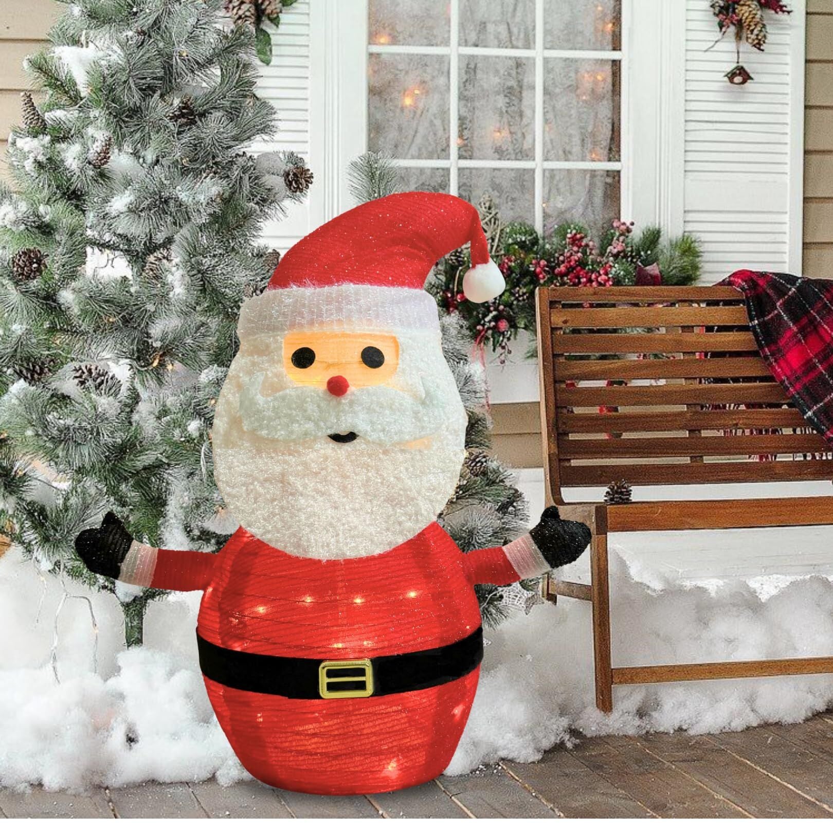 Christmas Lantern Set 2 Pack LED Santa Collapsible Outdoor Garden Decor