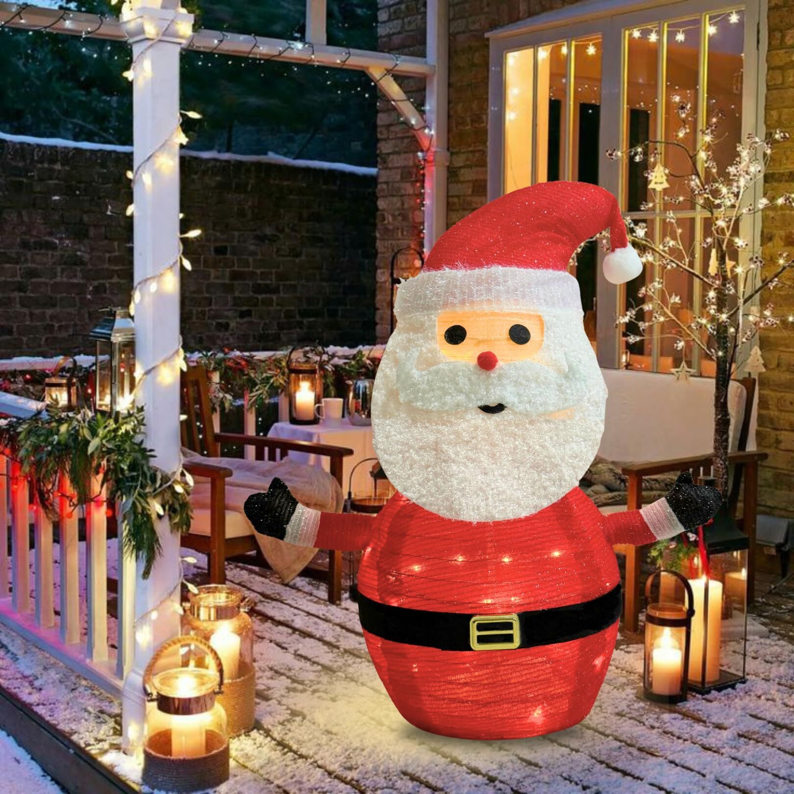 Christmas Lantern Set 2 Pack LED Santa Collapsible Outdoor Garden Decor