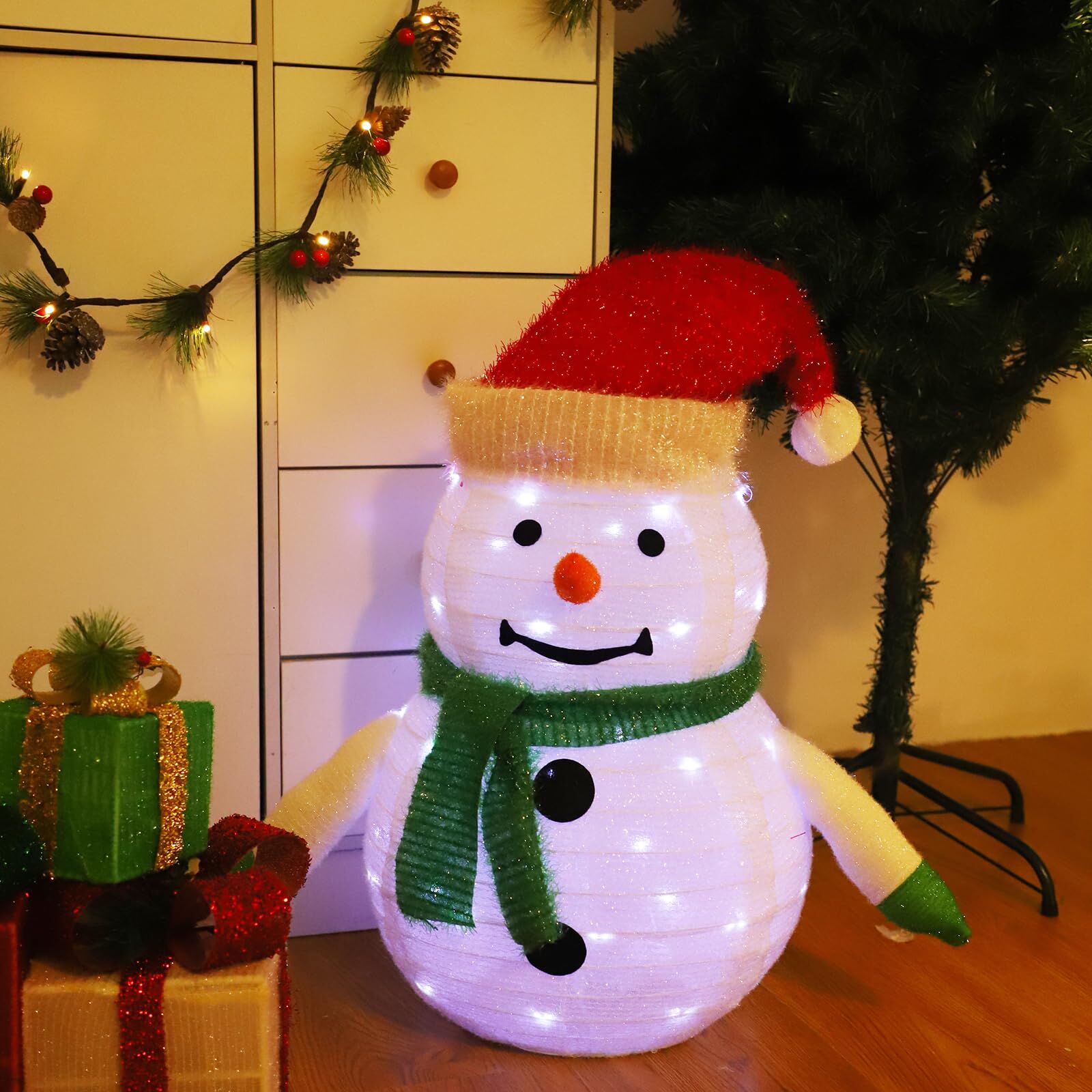 LED Christmas Snowman Lantern Collapsible Pop Up Outdoor Yard Garden Decor Light