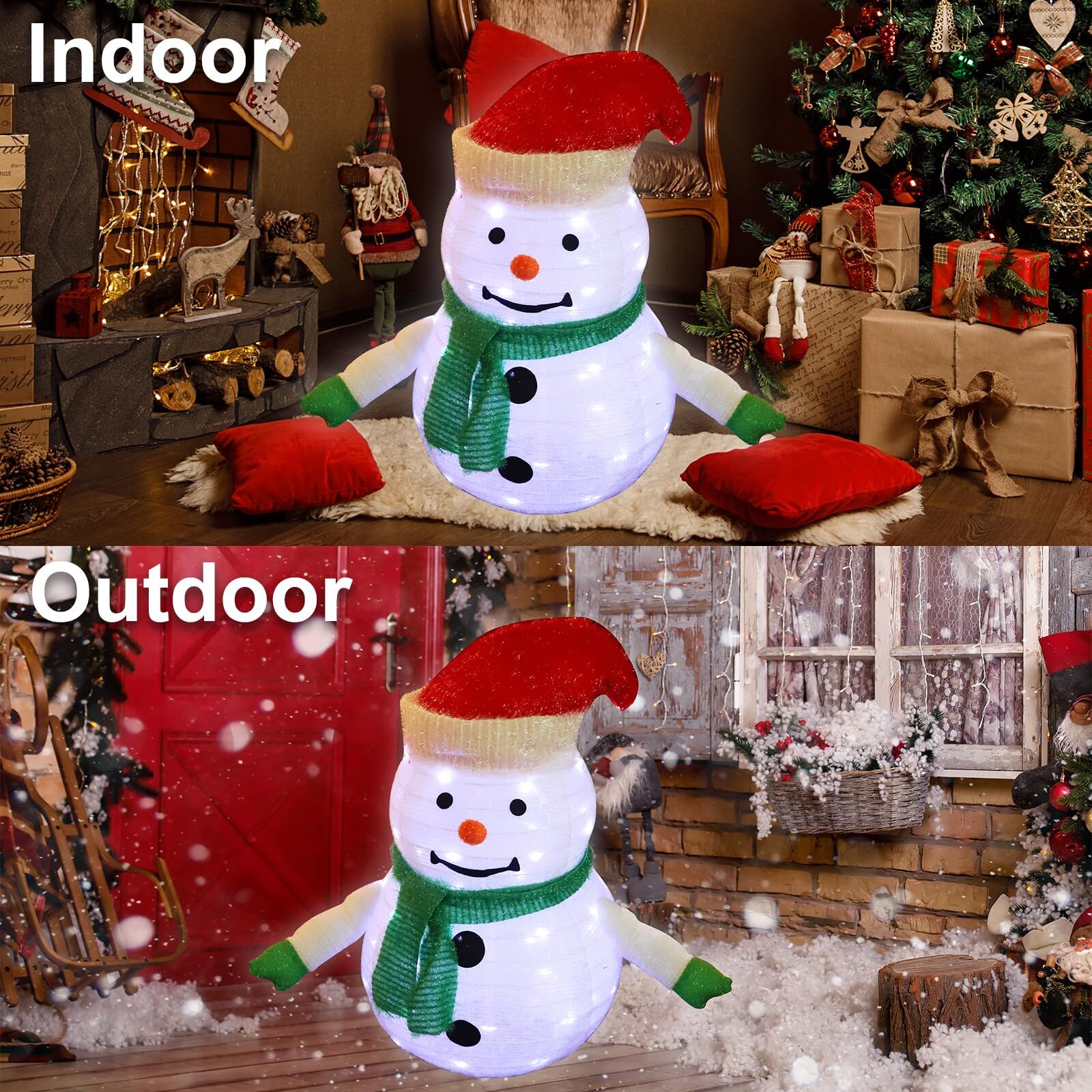 2x LED Christmas Snowman Lantern Set Collapsible Pop Up Outdoor Yard Garden Decor