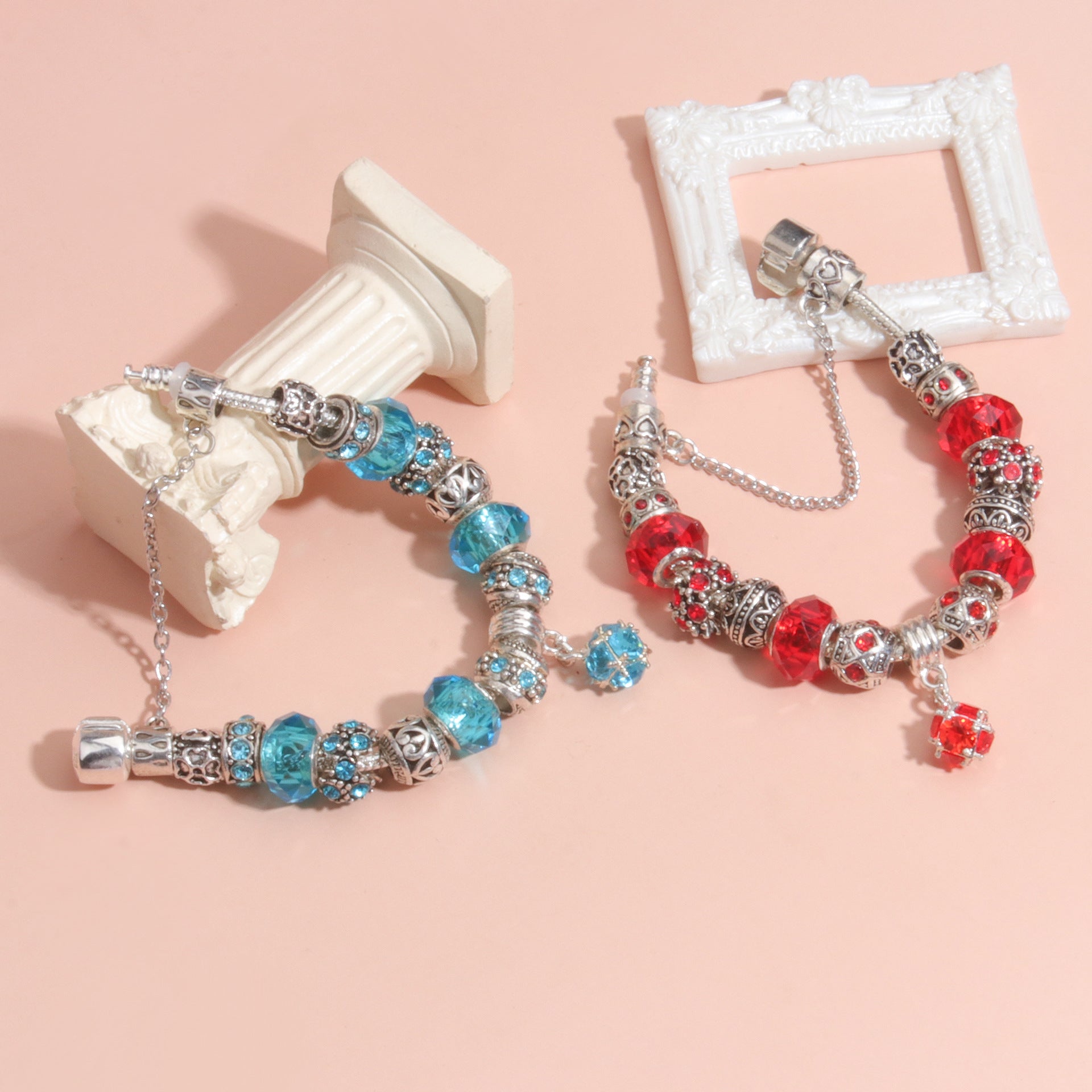 Ethnic Crystal Bead DIY Bracelet Red Alloy Electroplated Big Bead Bracelet(20cm)