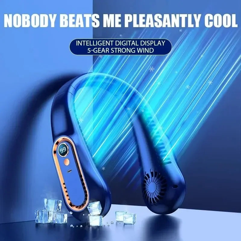 NNEOBA Neck Bladeless Fan Mini Portable-Blue