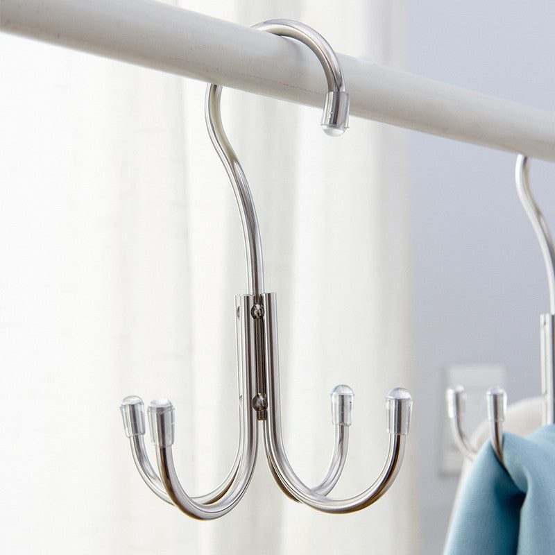 Stainless Steel Storage Hanger With 4 Hooks For Bras Ties Bag and Belts-Silver