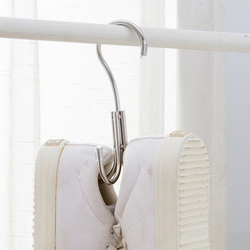 Stainless Steel Storage Hanger With 4 Hooks For Bras Ties Bag and Belts-Silver