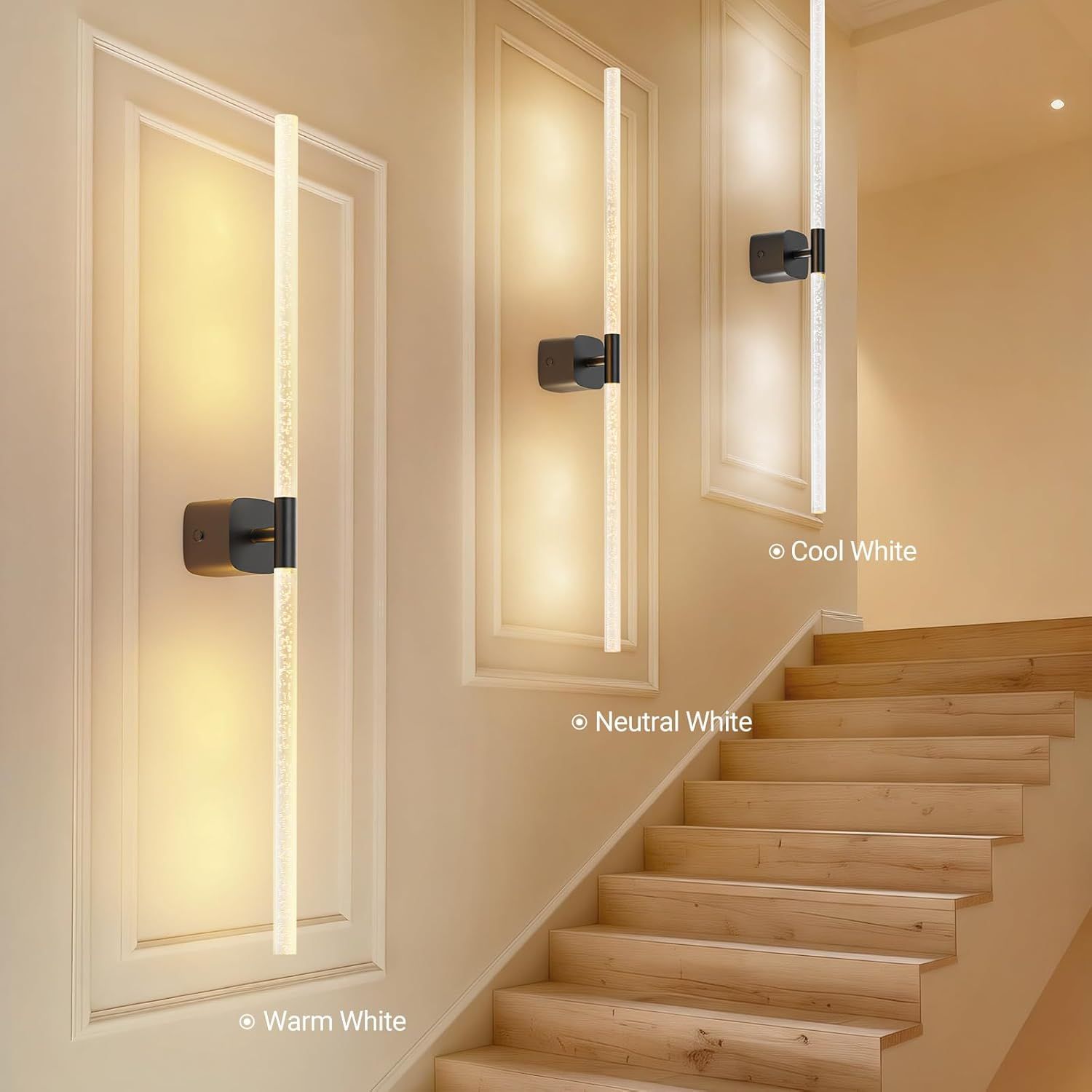 Black Battery Operated Wall Sconce Set of 2, Rechargeable Wireless Wall Lights with Remote and Touch, 360° Rotatable Sconces Wall Decor for Bedroom Living Room (31.49 Inch, 2-Pack)