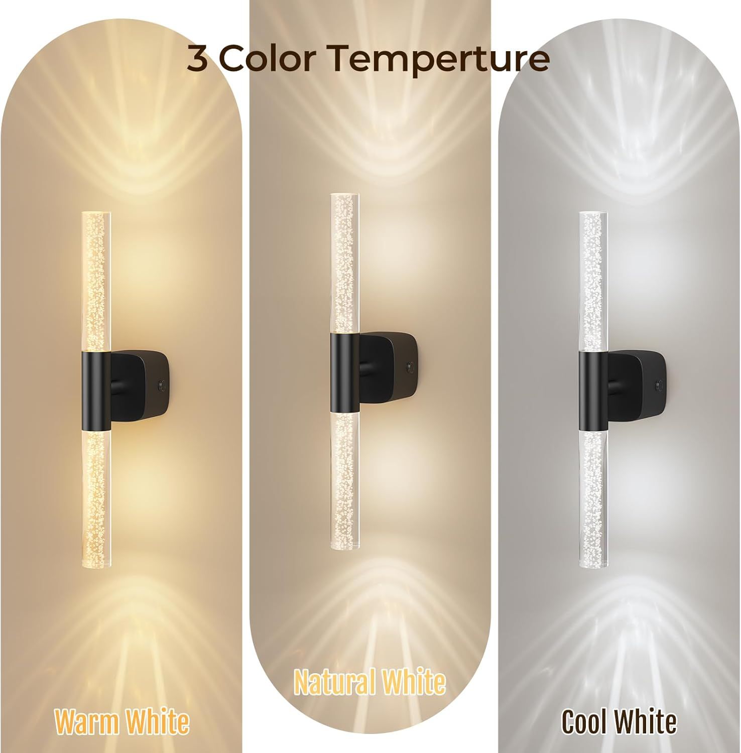 Battery Operated Wall Sconce Set of 2 Black Rechargeable Crystal Sconce Wall Decor Set of 2 with 12000mAh 16" CCT Dimmable 350° Rotate Remote Wireless Wall Light for Bedroom Living Room