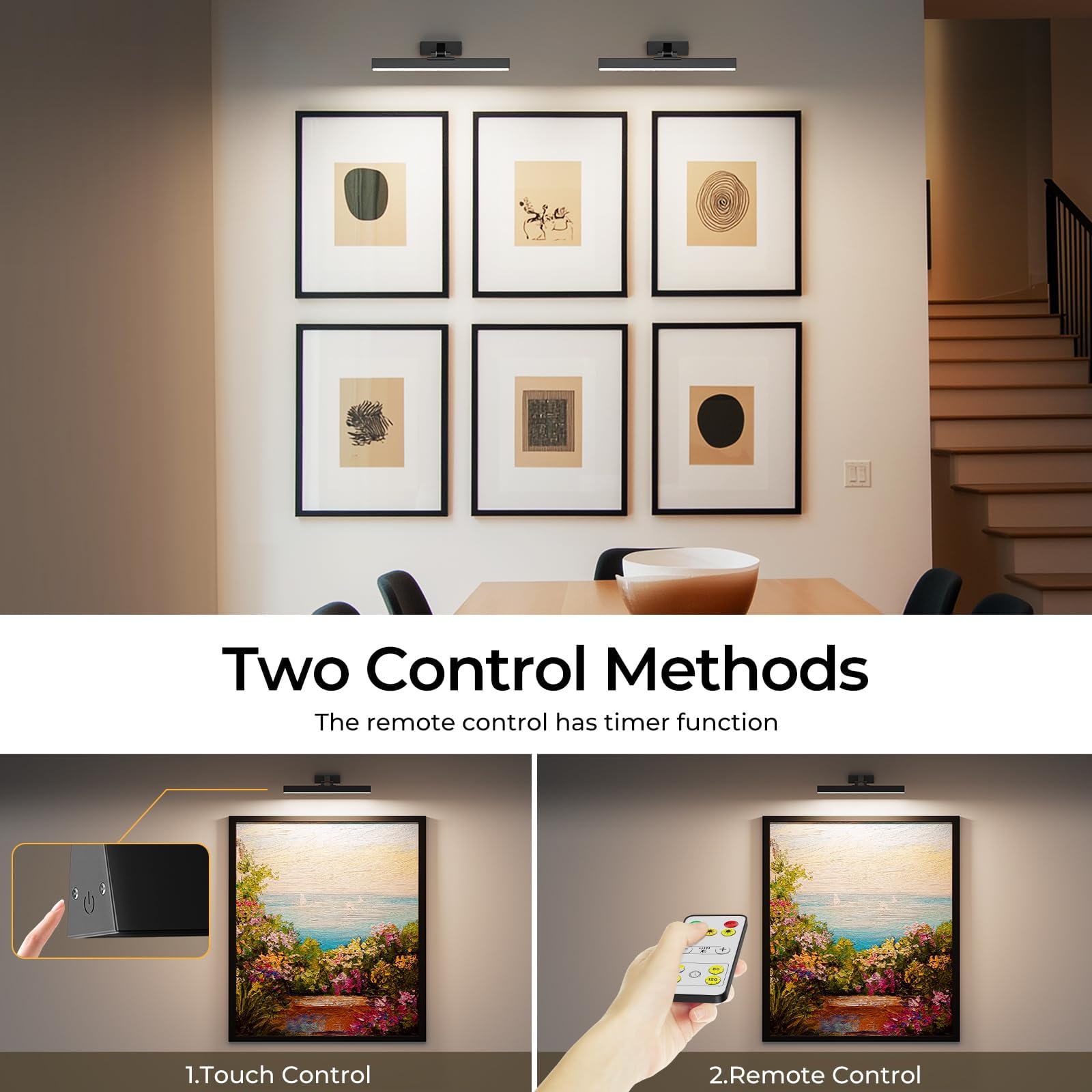 Picture Lights for Wall, Battery Operated Picture Light 16in Gallery Light for Paintings CCT Dimmable Recharging Battery Wall Light with Remote Control for Living Room Dartboard Art Black