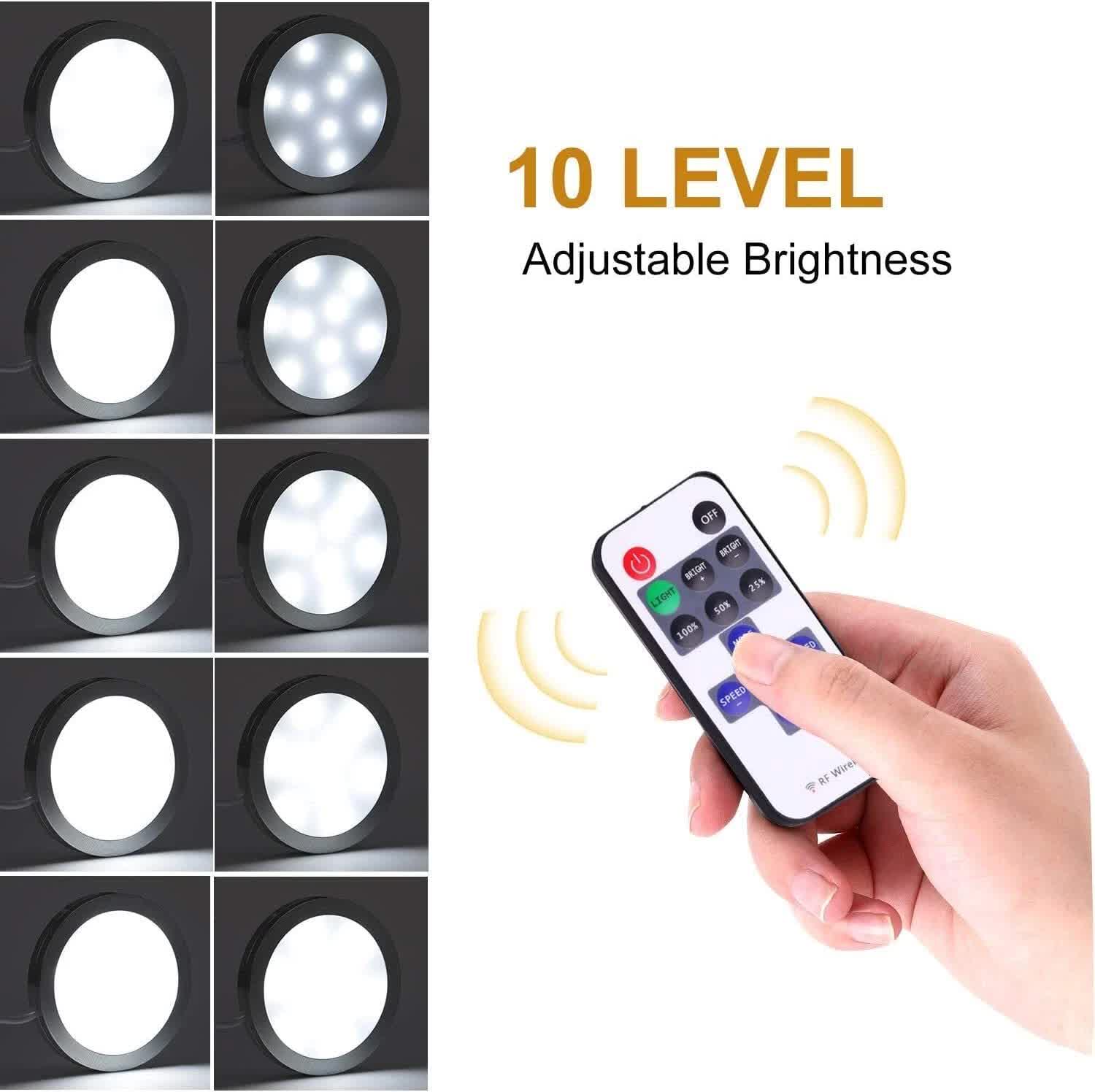 Linkable Under Cabinet LED Lighting 12V Dimmable Puck Lights with Wireless RF Remote Control, Hardwired & Wall Plug in for Kitchen Mood Lighting,Daylight White