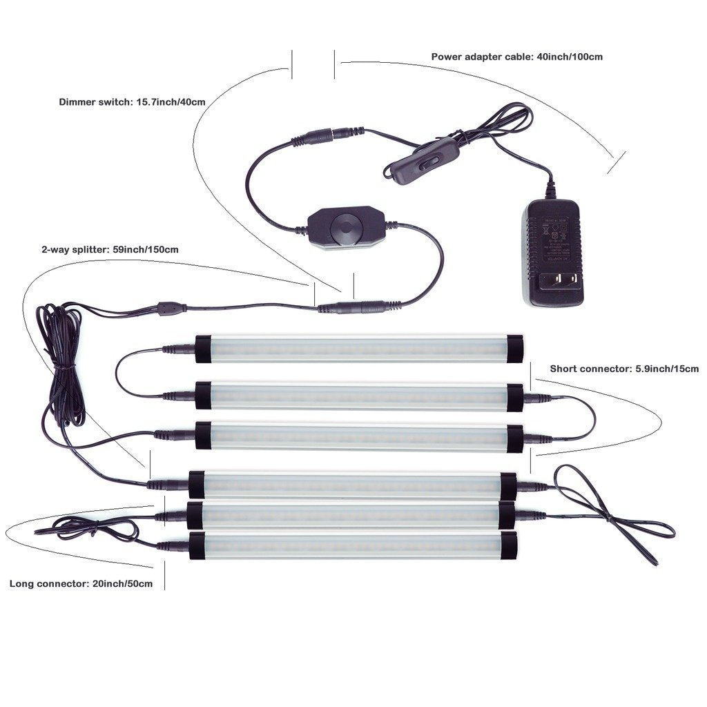 Dimmable Led Under Cabinet Lighting Bar Linkable Kits with Rocker Switch Under Counter Kitchen,Showcase,Shelf Lighting(6 Panel Kits Cold White)