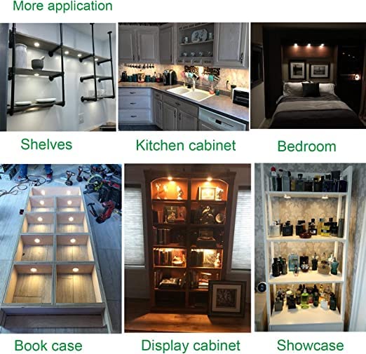 Linkable Under Cabinet LED Lighting 12V Slim Aluminum Dimmable Puck Lights Direct Wired with RF Remote Control for Kitchen Lighting(4pack, Daylight White)