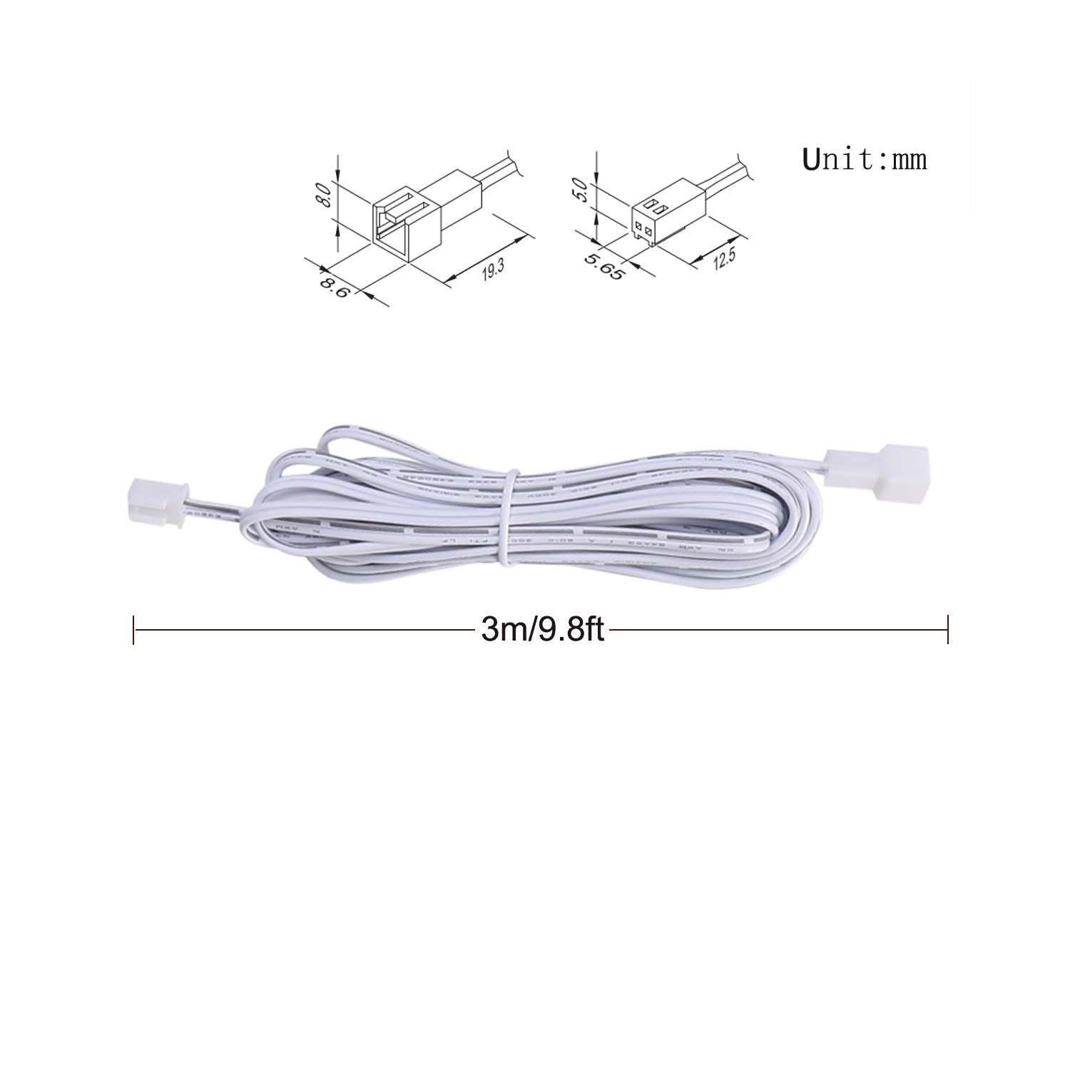 Extension Cables 9.84FT LED Under Cabinet Puck Lighting, 2-Pin Male and Female Cable Connector Extension Cords for Led Puck Lights with White Cords (6 Pack) 2-PIN ONLY