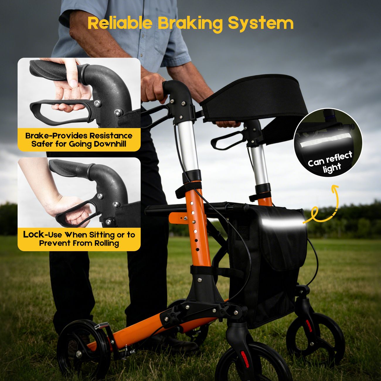 Foldable Aluminium Rollator Walker With Seat & Storage Bag, Adjustable Handles, 8" Wheels, Lightweight Walking Frame(66x60x93cm)