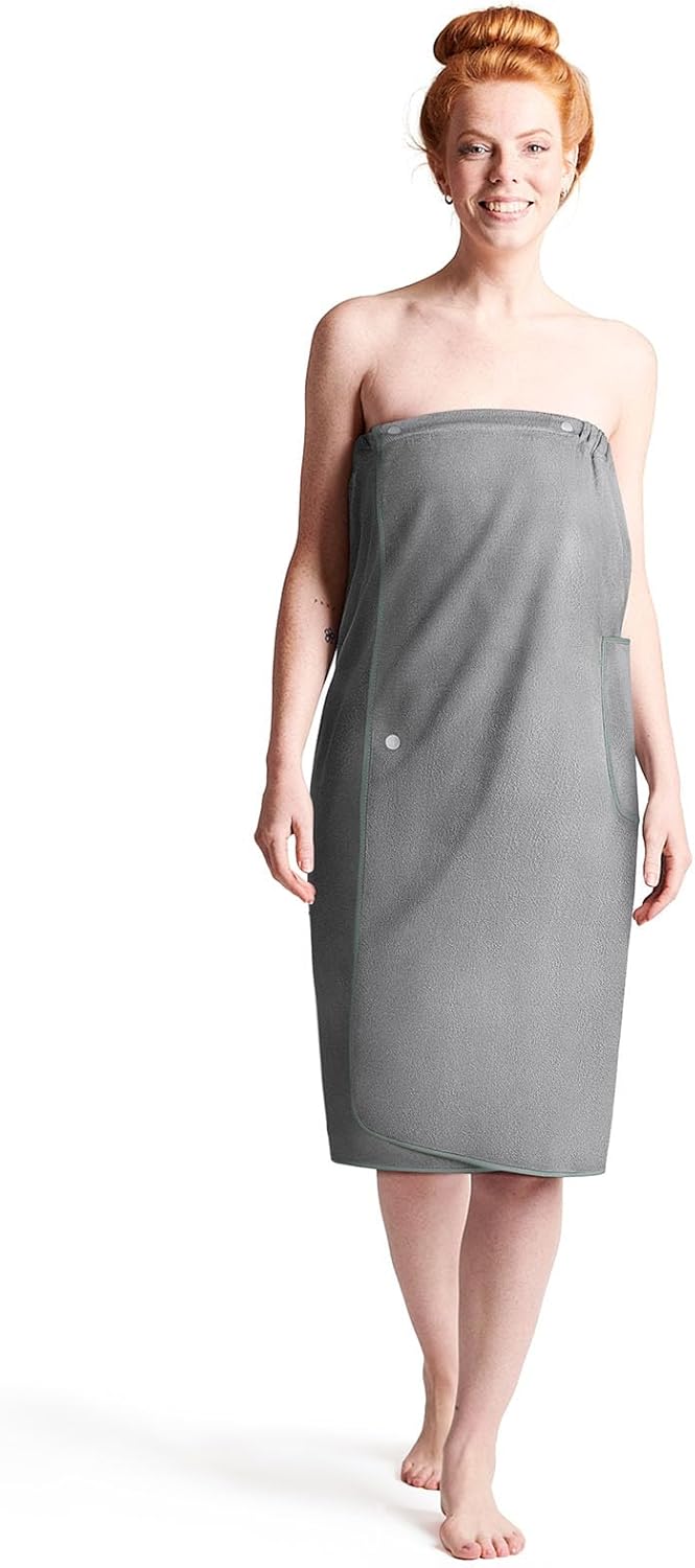 Sauna Skirt for Women with Pockets and Buttons Long Towel Grey