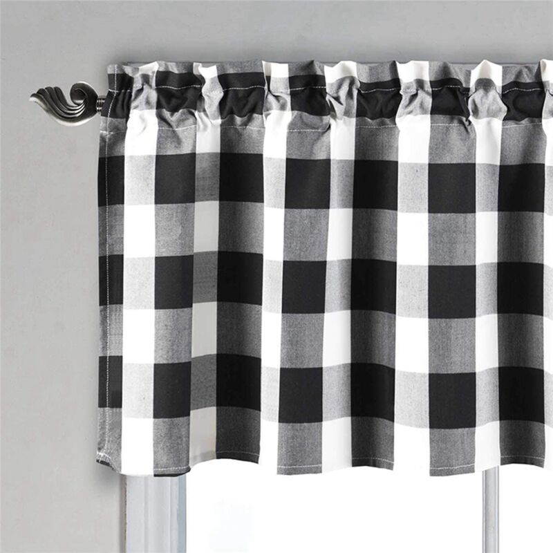 Checkered Kitchen Curtain Farmhouse Style 3-Pack Window Decoration in Black and White