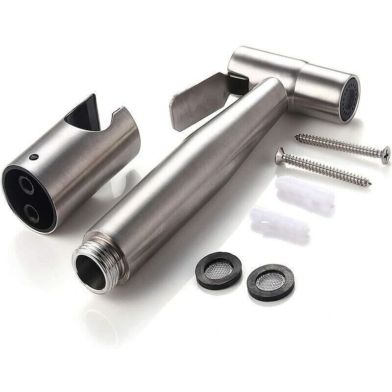 DEBUNS Toilet Bidet Kit with Shower Head, Handheld Sprayer with Hose, Stainless Steel Holder and 2 Seals