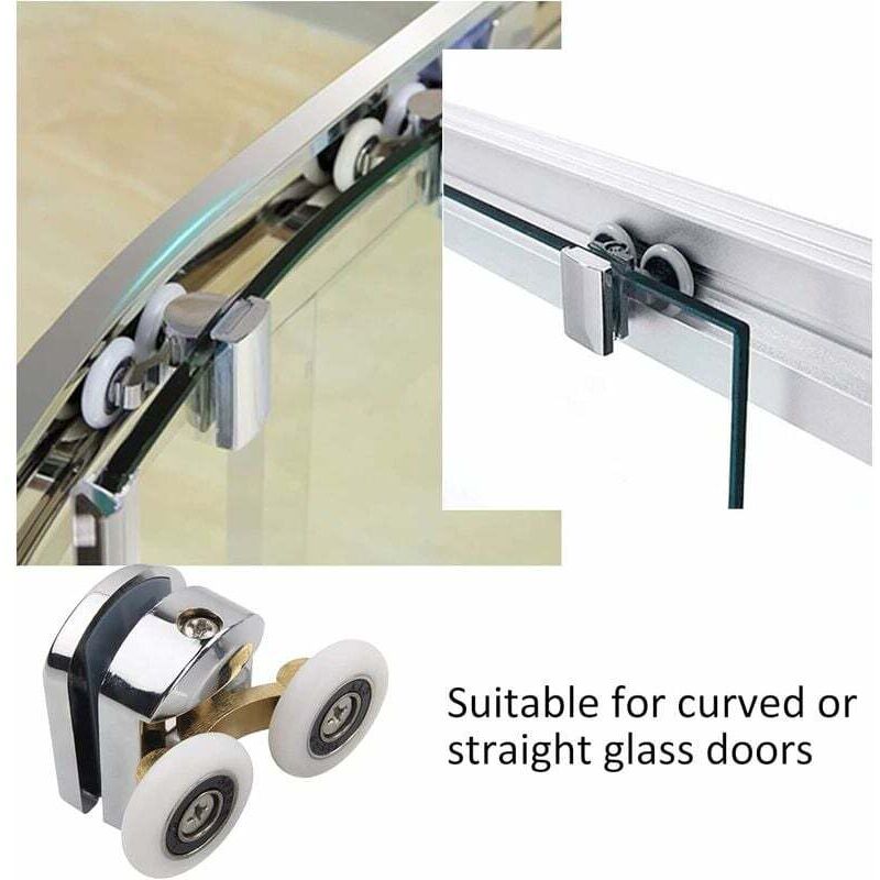 Shower Door Roller 4PCS Double Sliding Door Wheel Replacement Compatible with Shower Enclosure for 14mm Glass Hole