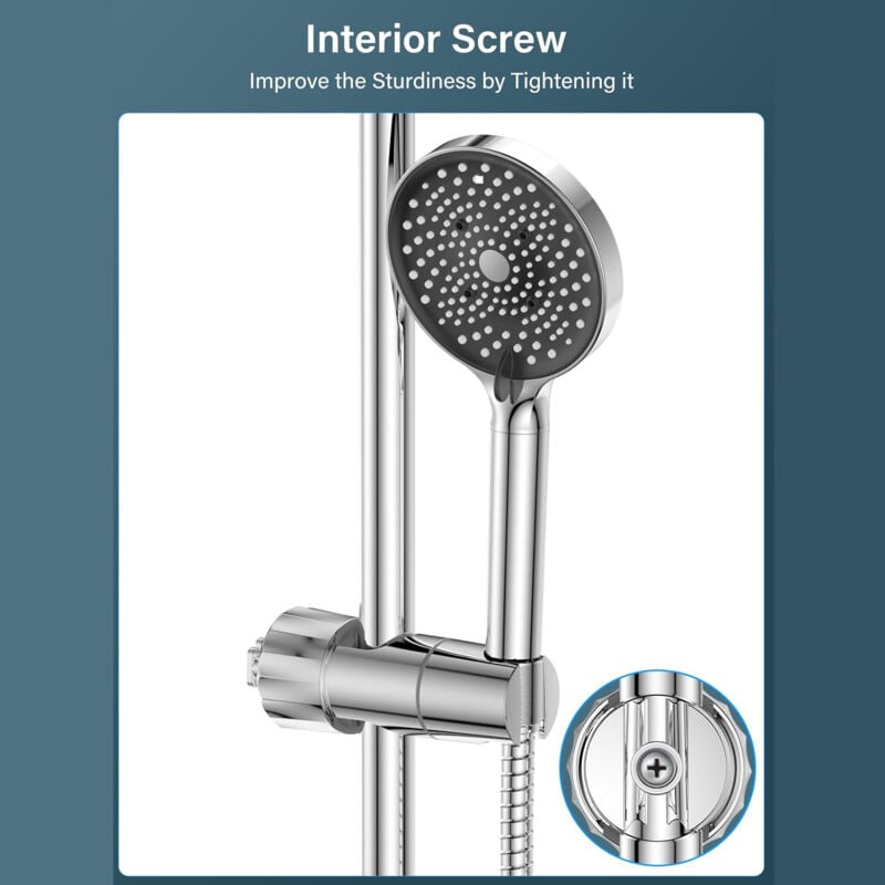 Chrome Wall Mounted Adjustable Shower Head Holder with 2 Hooks for 16-27mm Shower Rod