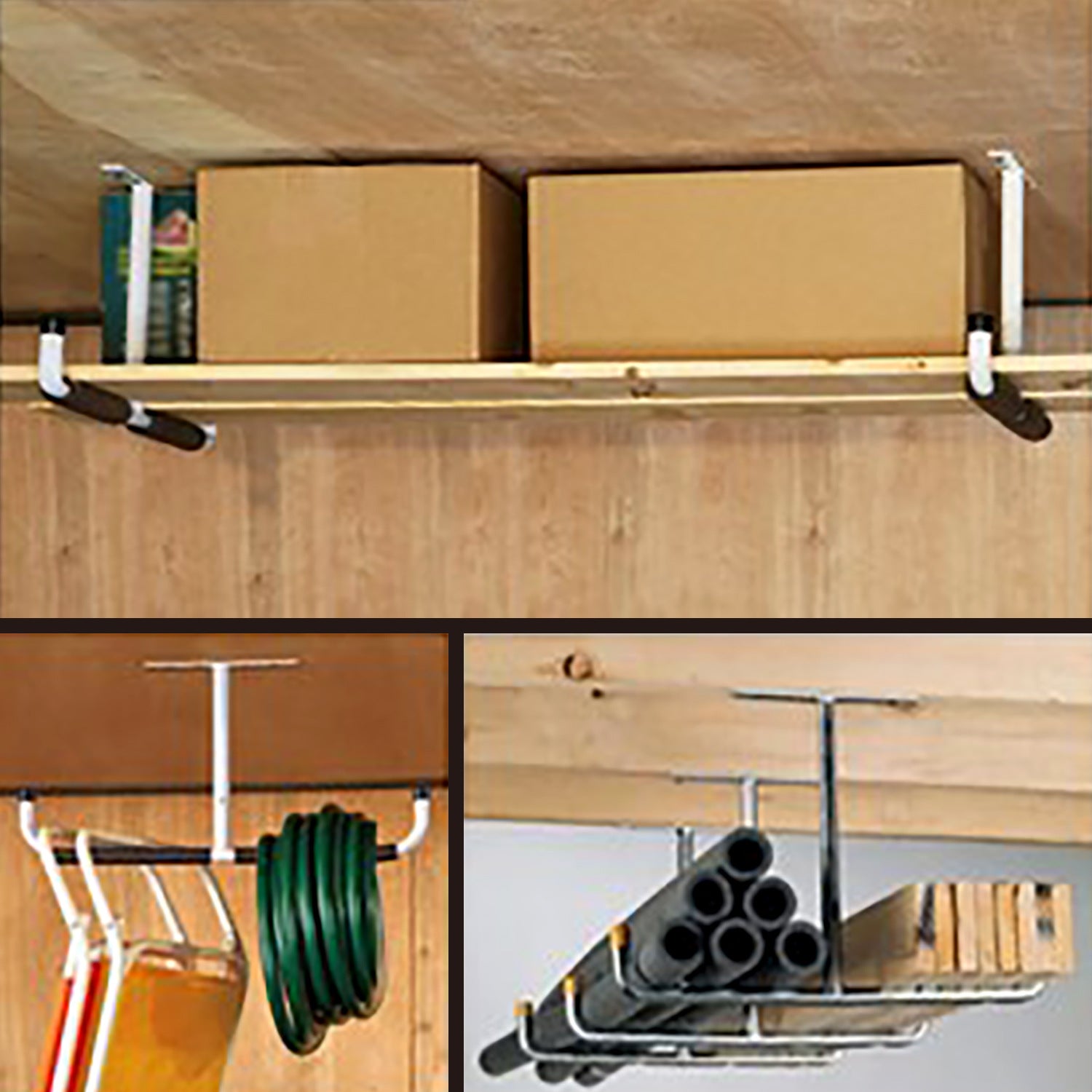 Heavy Duty Steel Storage Hook for Ceiling Rack Compatible with Hanging Bikes Tools Snowboard Fishing Rods White Storage System