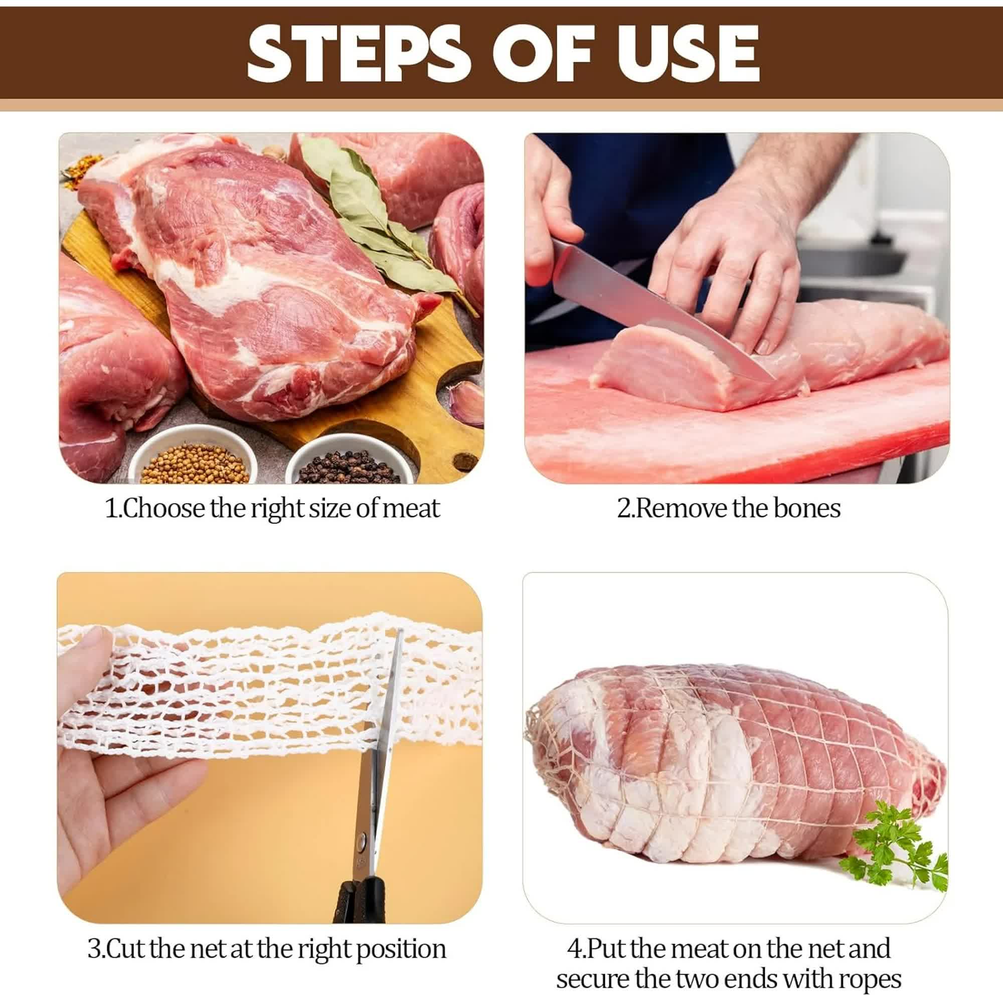 16.4ft Meat Netting Roll, Size 18, Elastic Smoked Meat Beef Poultry Ham Netting Cooking Meat Twine Net Cooked Food Mesh Bag for Meat Cooking or Drying Sausage Making