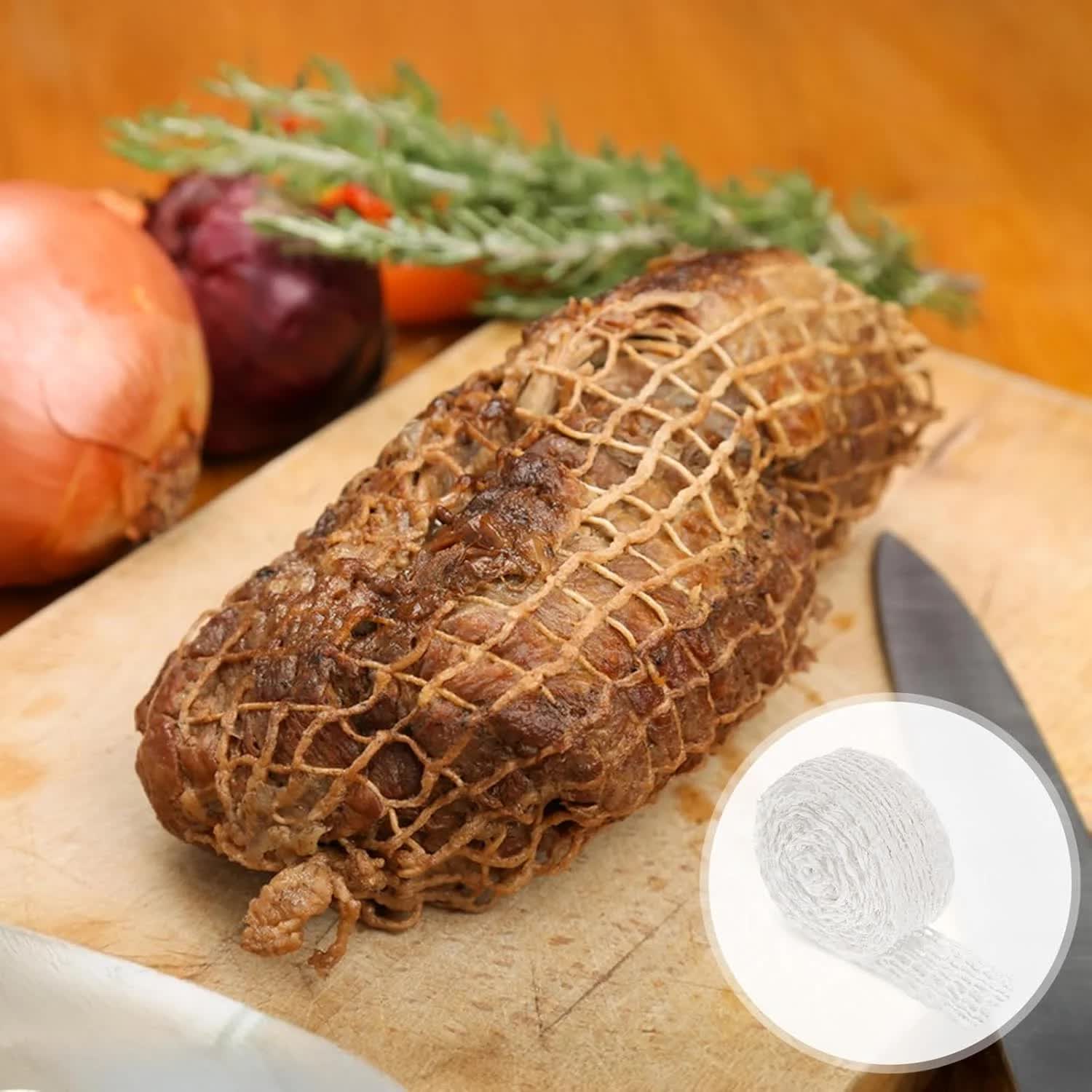 16.4ft Meat Netting Roll, Size 18, Elastic Smoked Meat Beef Poultry Ham Netting Cooking Meat Twine Net Cooked Food Mesh Bag for Meat Cooking or Drying Sausage Making