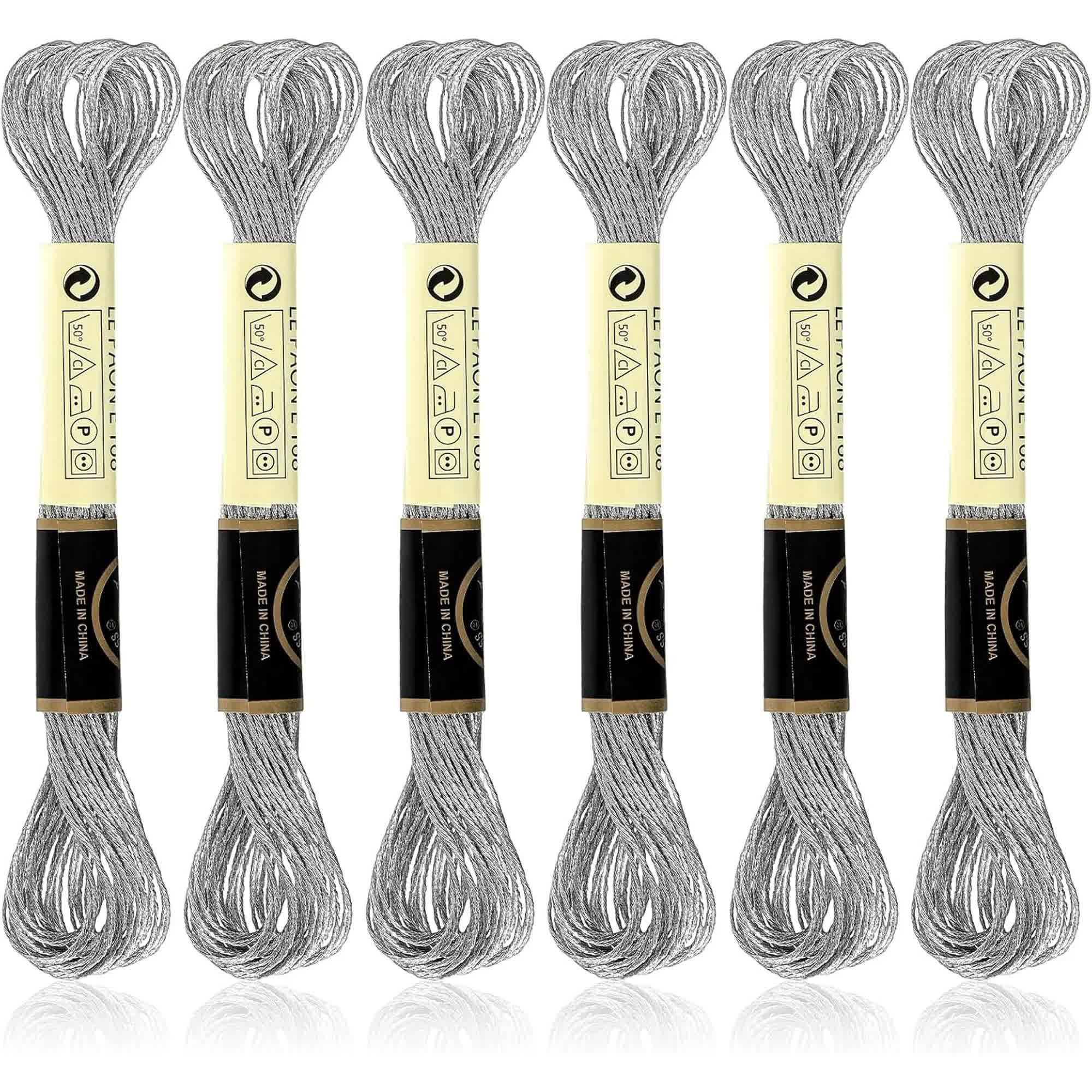 6 Pcs Silver Embroidery Floss Friendship Bracelet String Embroidery Thread Metallic Silver Embroidery Floss String Glitter Embroidery Thread Cross Stitch Thread for Hand Embroidery String Art